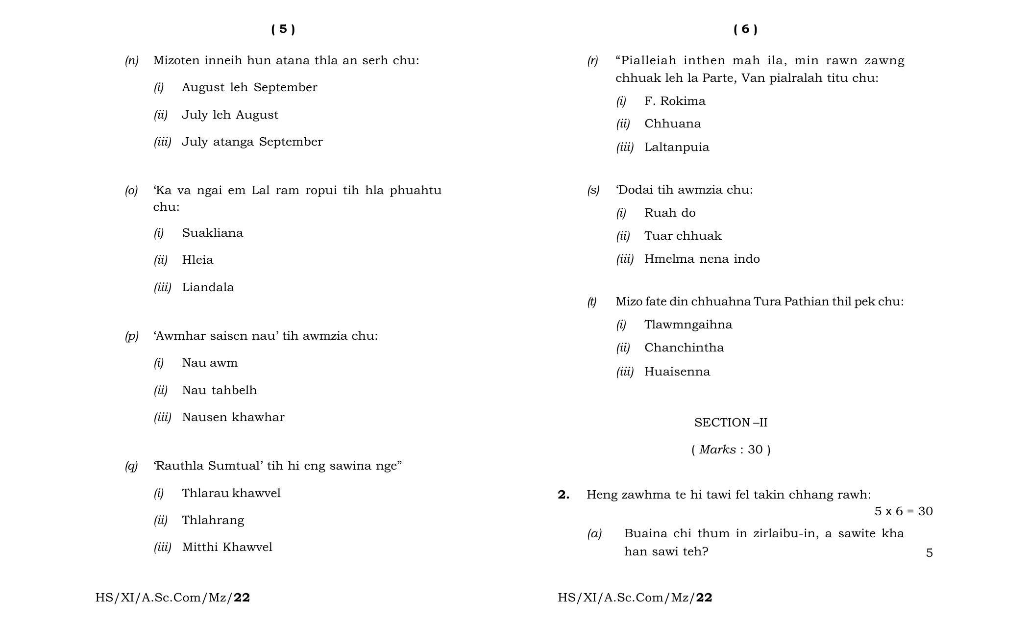 Meghalaya Board (MBOSE) Class 11 Mizo MIL (theory) 2022 Question Paper - Page 3