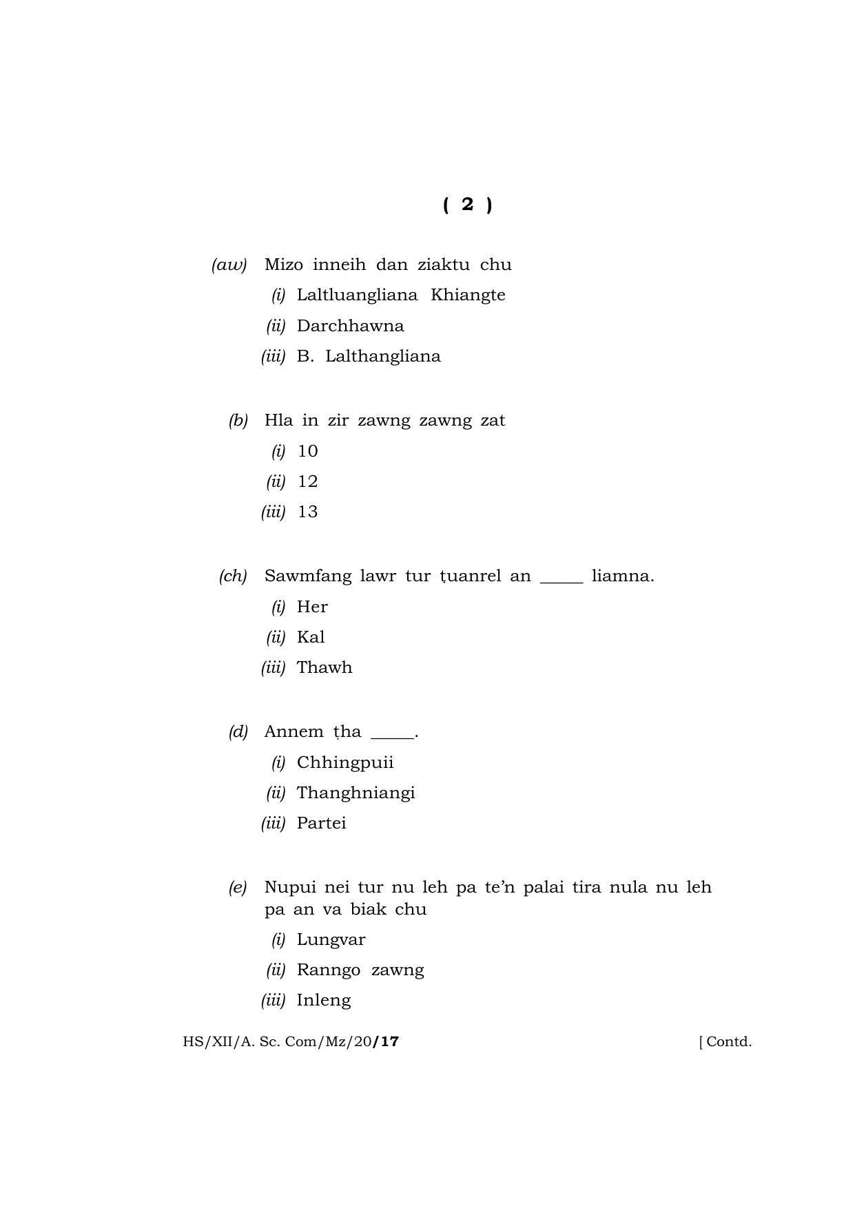 Meghalaya Board (MBOSE) Class 12 MIZO 2020 Question Paper - Page 2