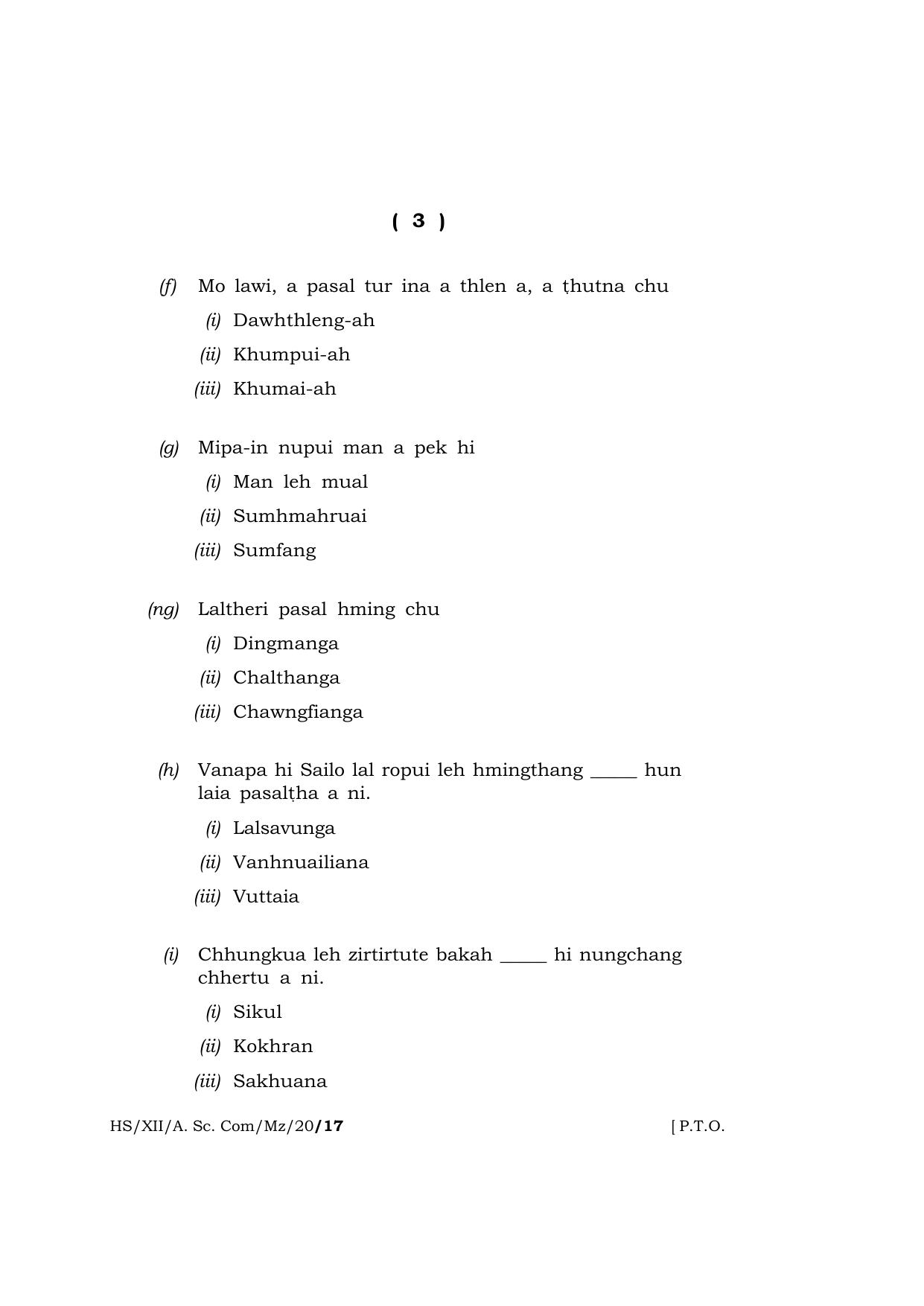 Meghalaya Board (MBOSE) Class 12 MIZO 2020 Question Paper - Page 3