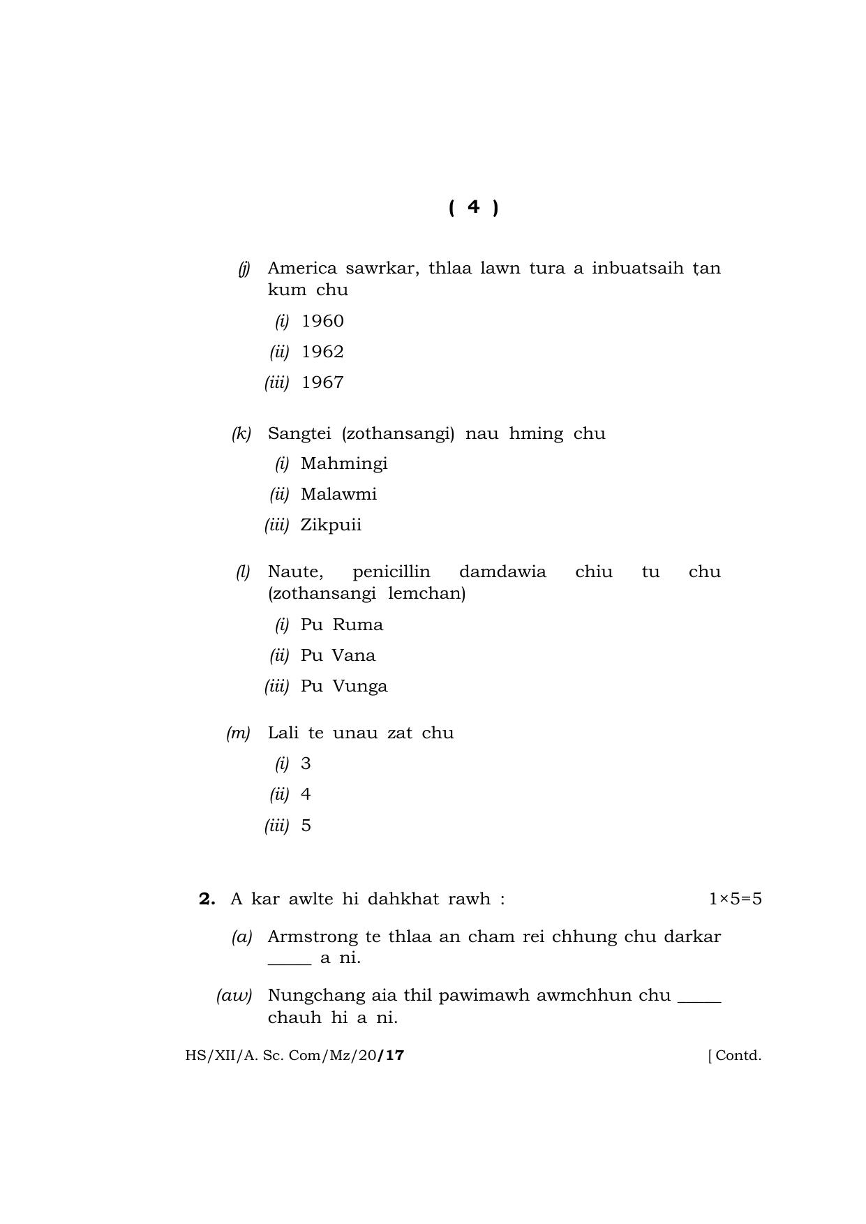 Meghalaya Board (MBOSE) Class 12 MIZO 2020 Question Paper - Page 4