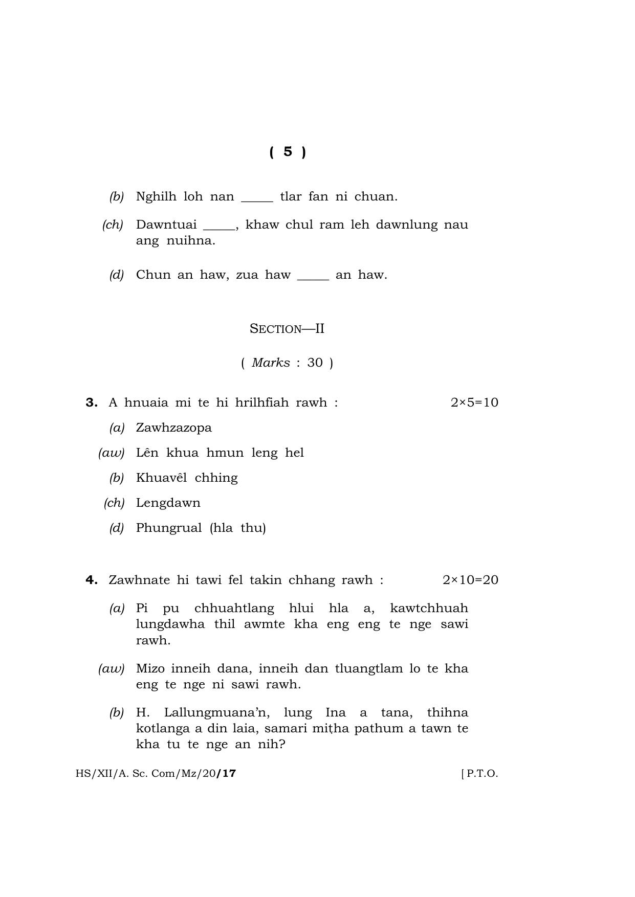 Meghalaya Board (MBOSE) Class 12 MIZO 2020 Question Paper - Page 5