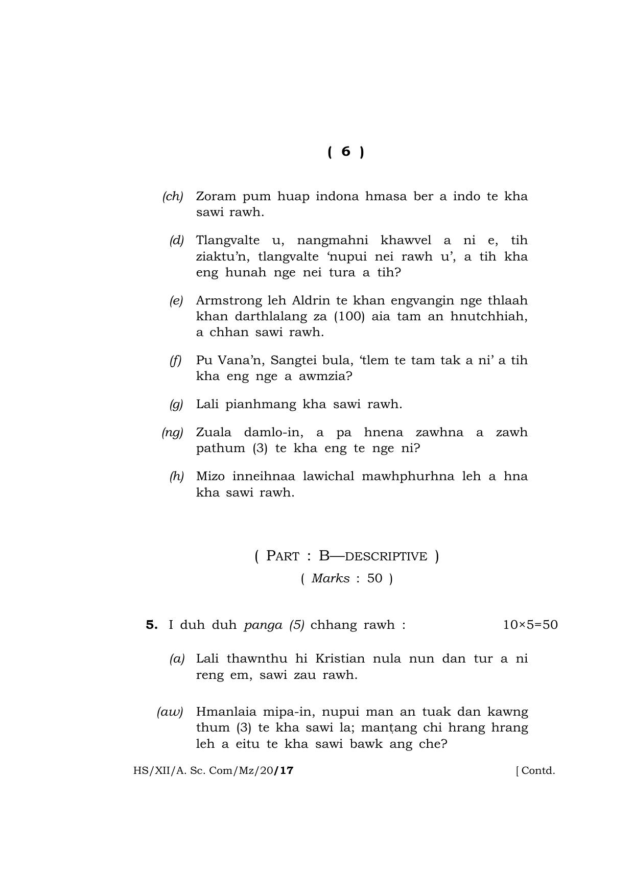 Meghalaya Board (MBOSE) Class 12 MIZO 2020 Question Paper - Page 6