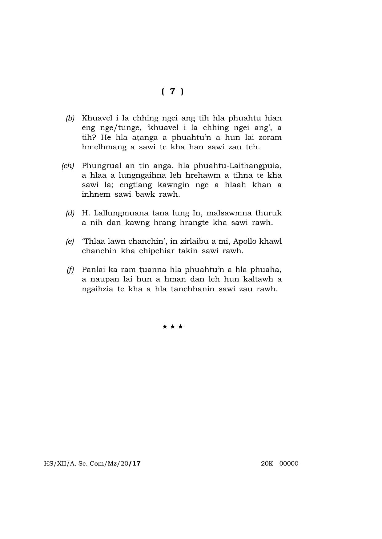 Meghalaya Board (MBOSE) Class 12 MIZO 2020 Question Paper - Page 7