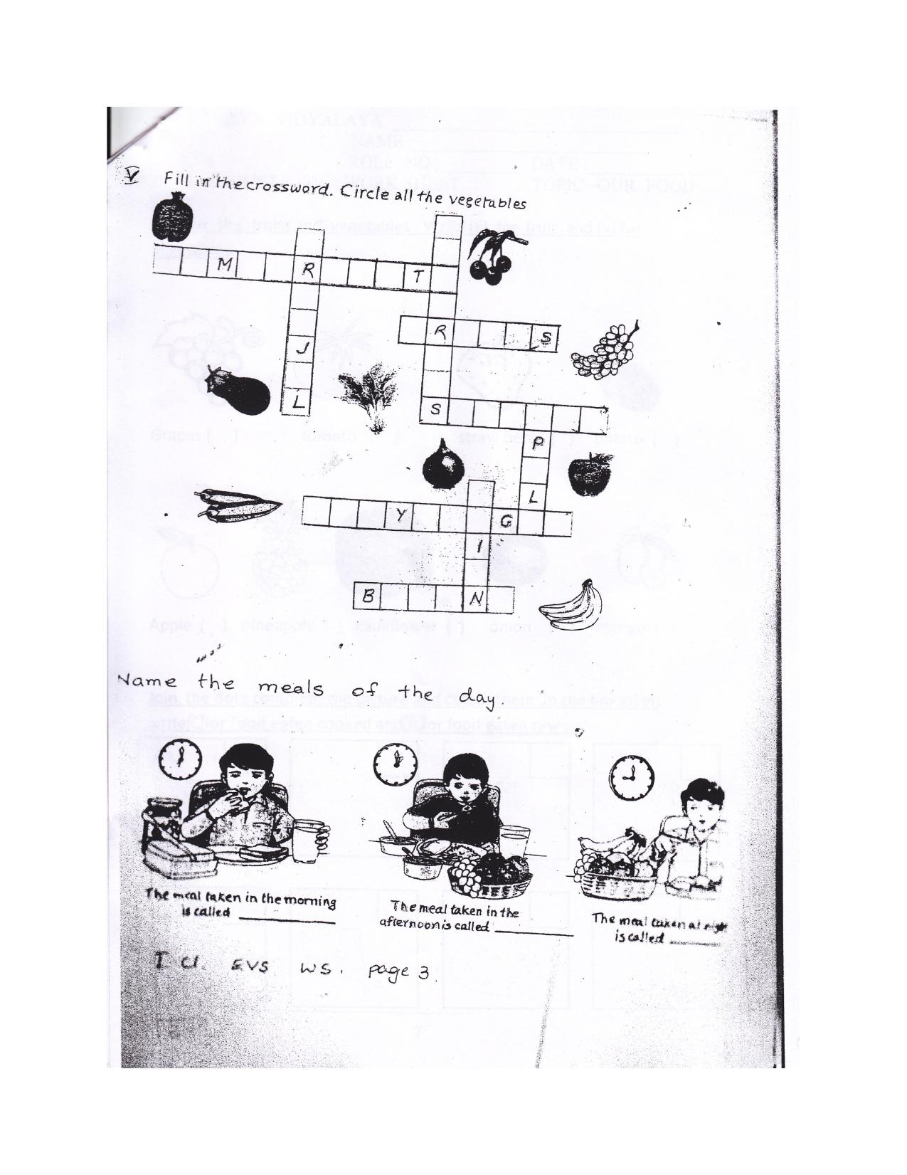 Worksheet for Class 1 EVS Our Food Assignment 1 - Page 2