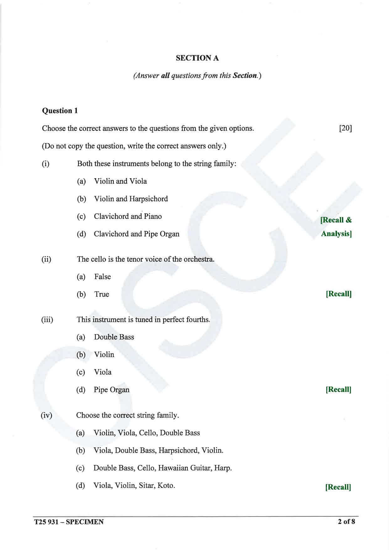 ICSE Class 10 2025 Western Music (QP & MS) Specimen Paper - Page 2