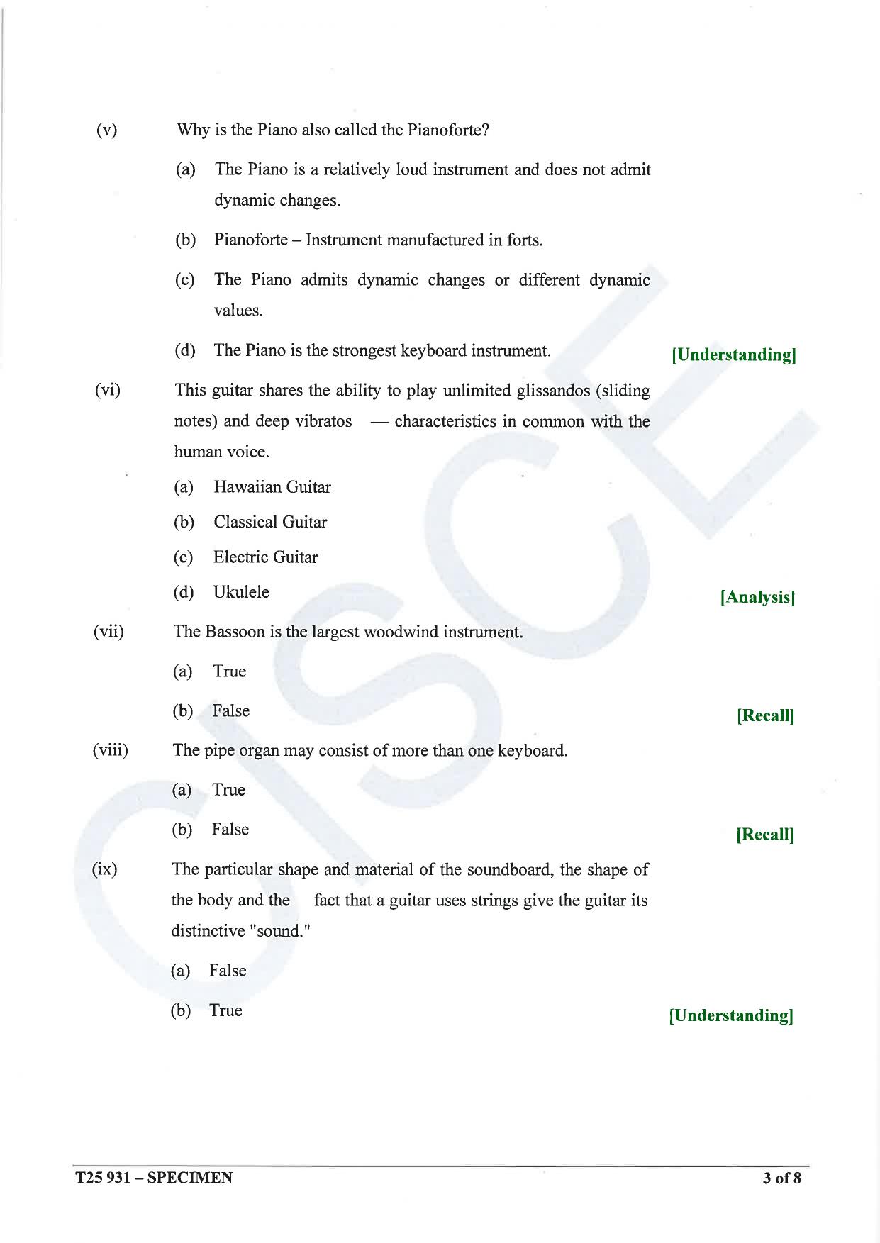 ICSE Class 10 2025 Western Music (QP & MS) Specimen Paper - Page 3