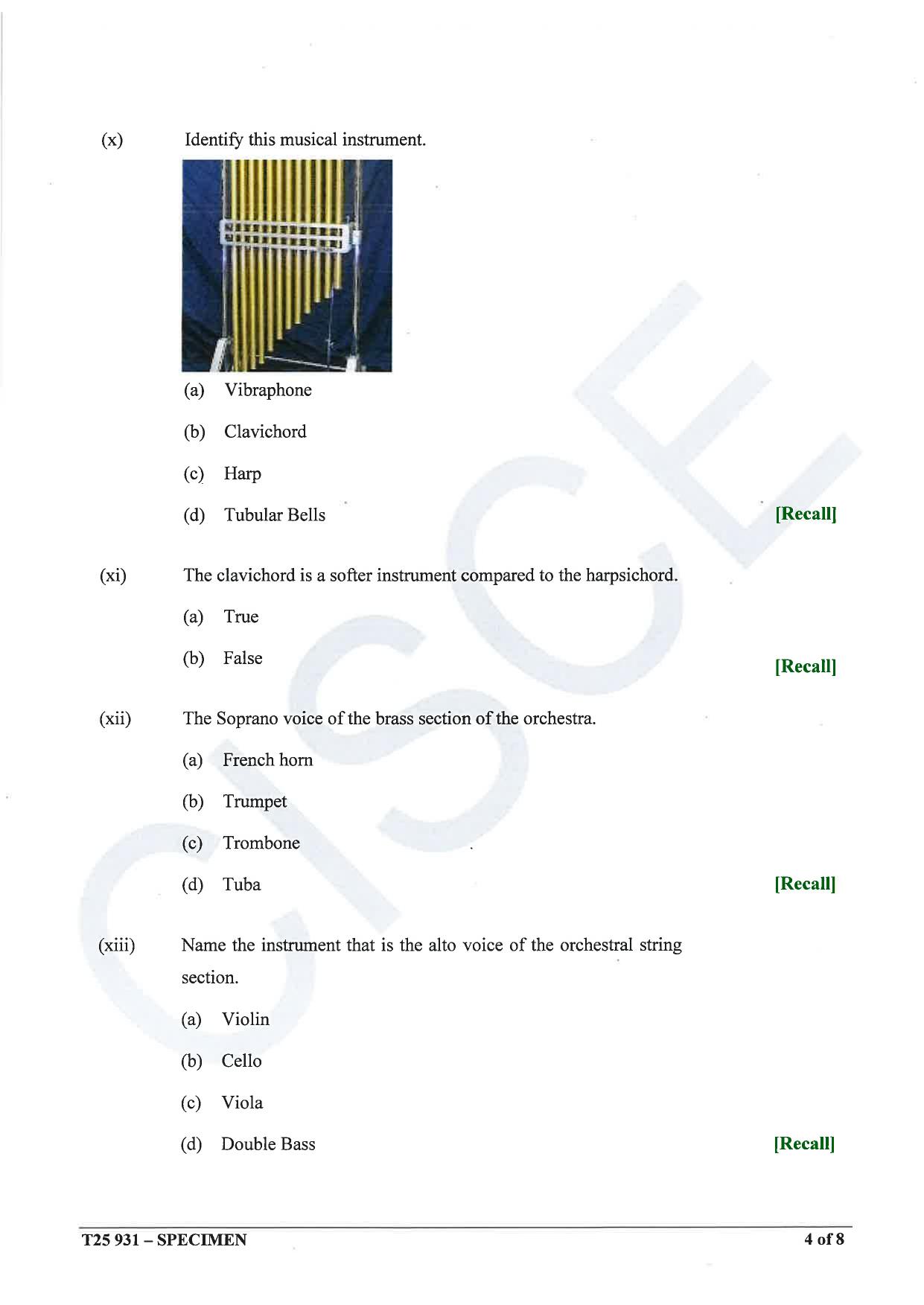 ICSE Class 10 2025 Western Music (QP & MS) Specimen Paper - Page 4
