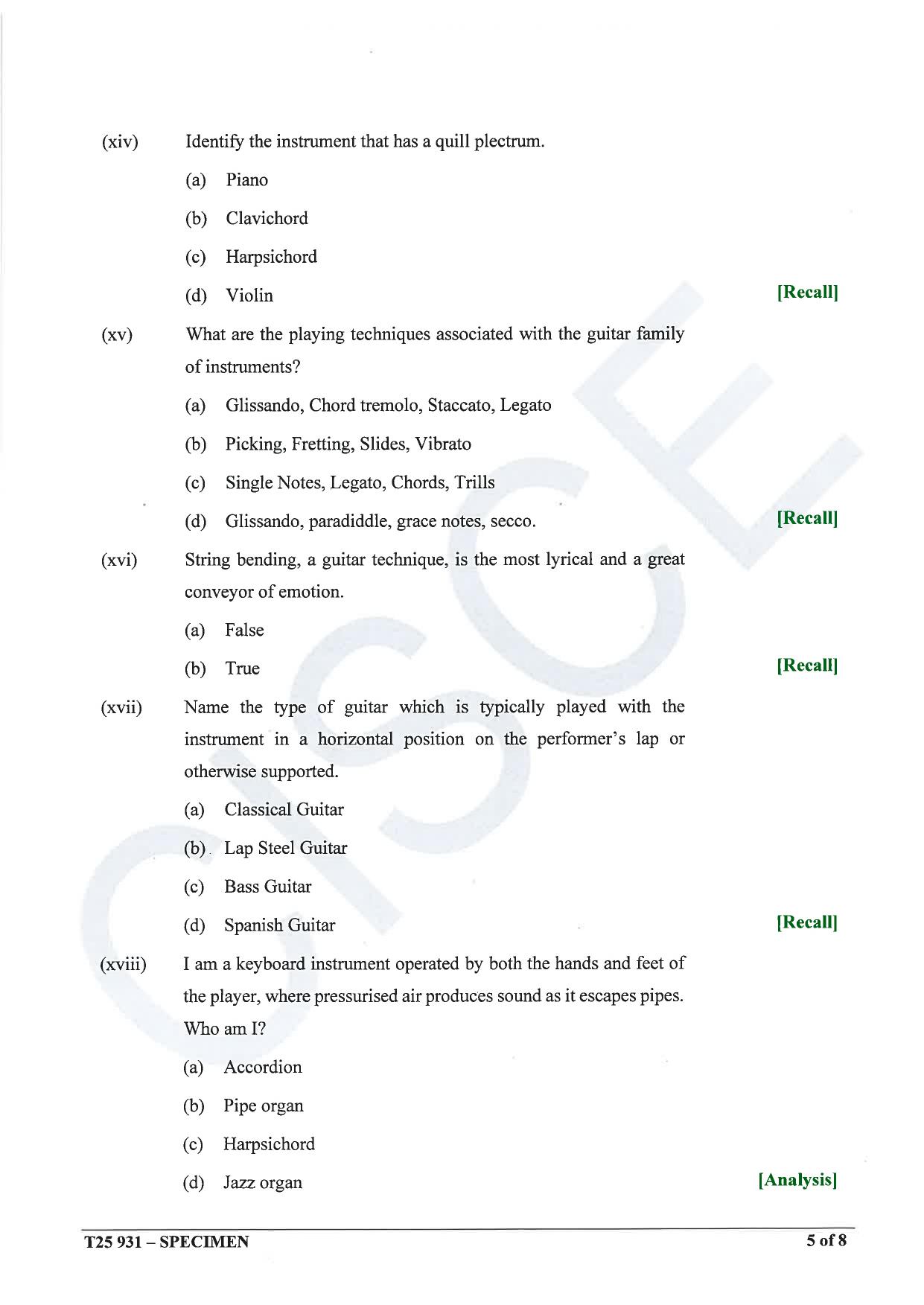 ICSE Class 10 2025 Western Music (QP & MS) Specimen Paper - Page 5