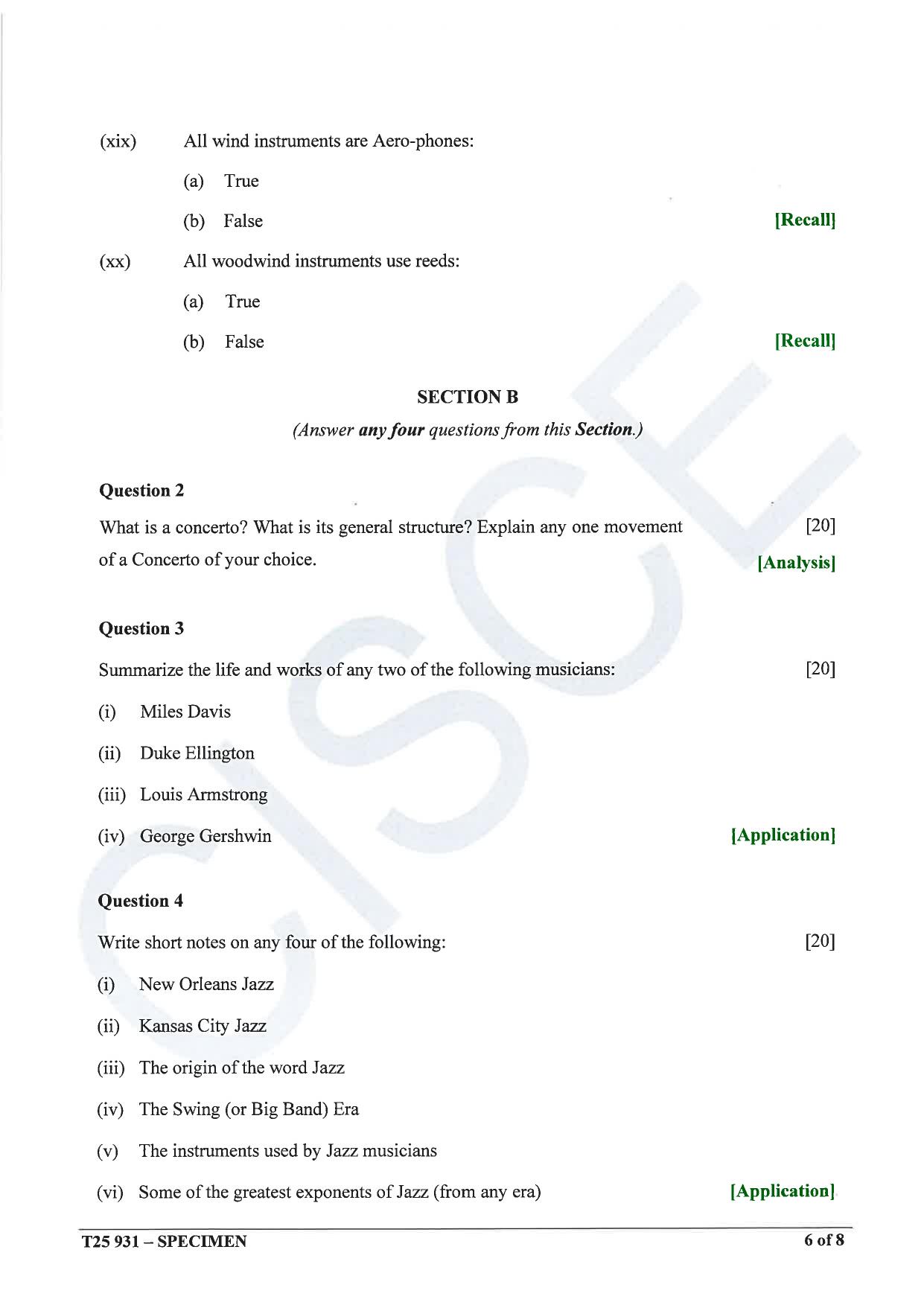 ICSE Class 10 2025 Western Music (QP & MS) Specimen Paper - Page 6