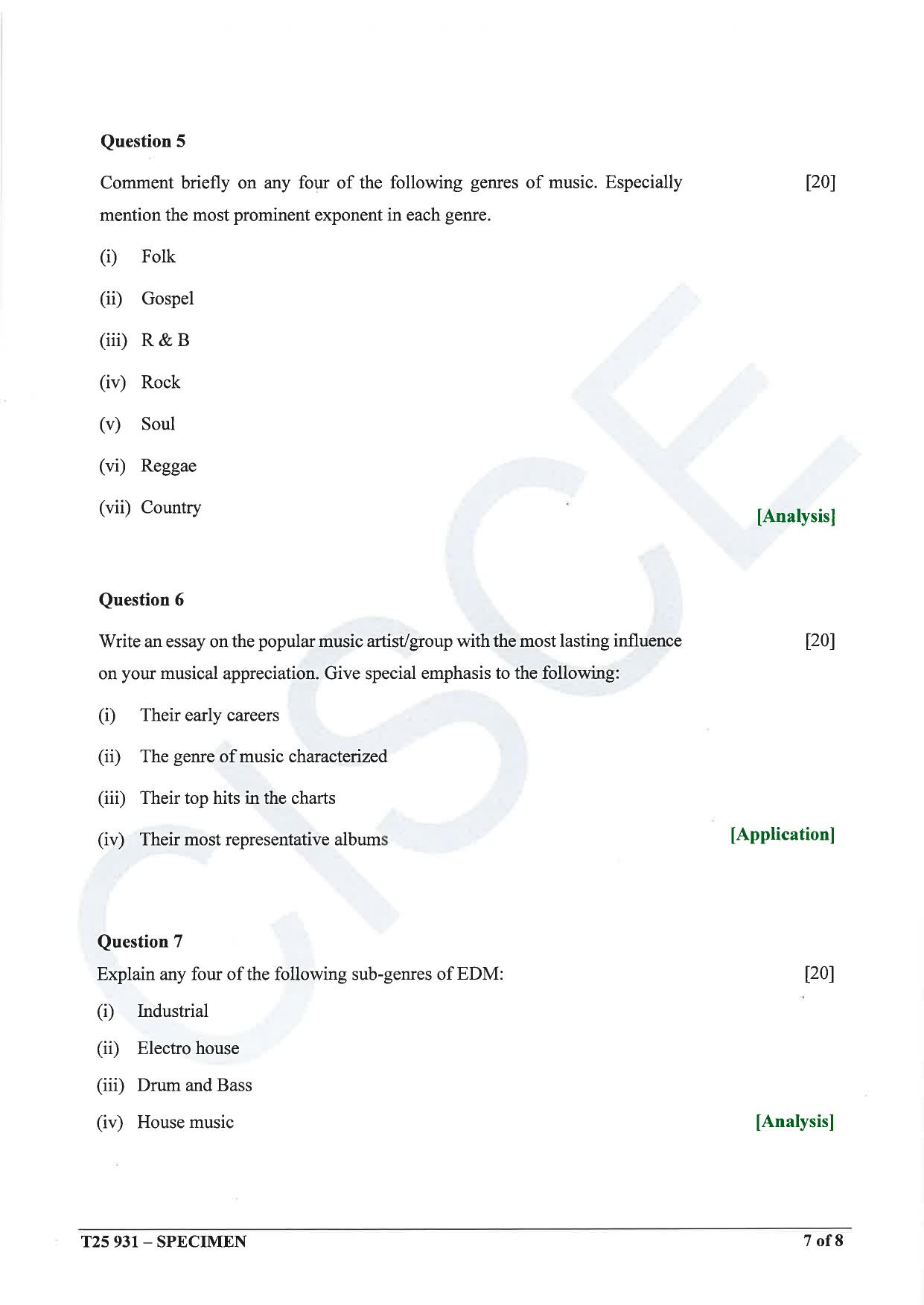 ICSE Class 10 2025 Western Music (QP & MS) Specimen Paper - Page 7