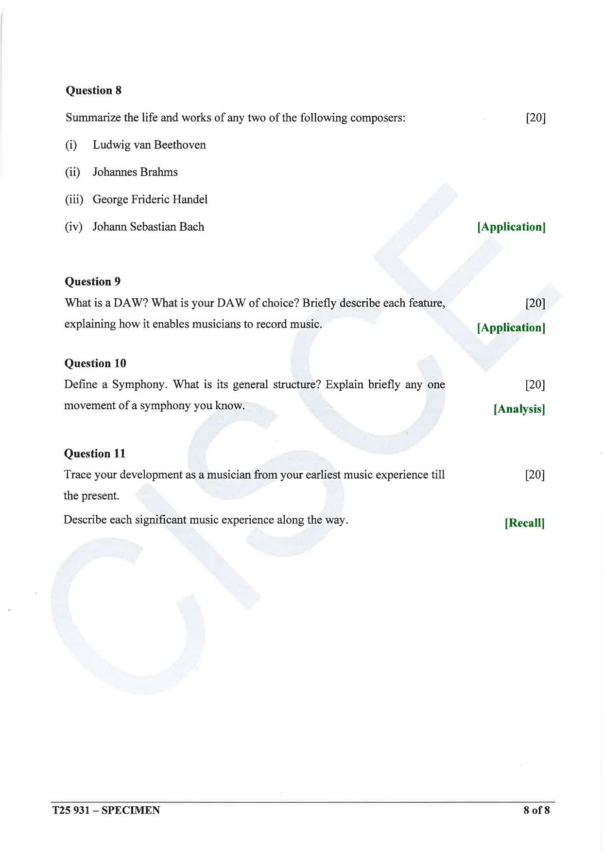 ICSE Class 10 2025 Western Music (QP & MS) Specimen Paper - Page 8