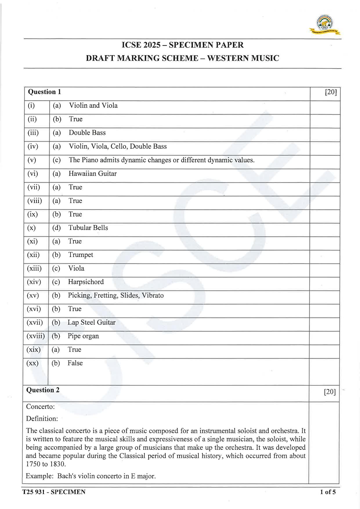 ICSE Class 10 2025 Western Music (QP & MS) Specimen Paper - Page 9