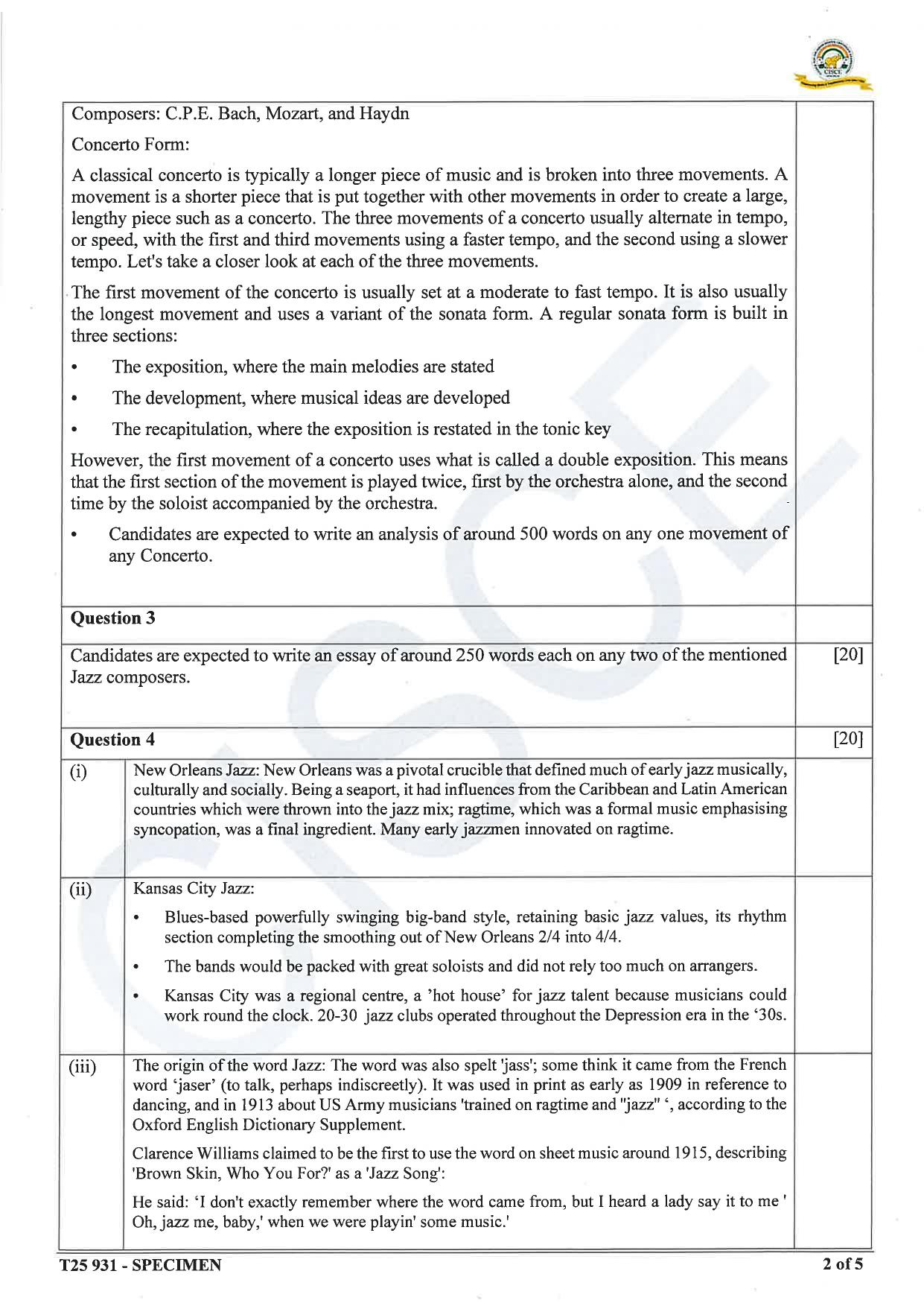 ICSE Class 10 2025 Western Music (QP & MS) Specimen Paper - Page 10