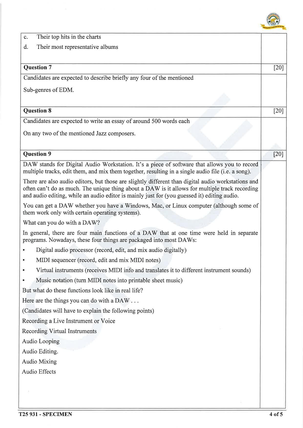 ICSE Class 10 2025 Western Music (QP & MS) Specimen Paper - Page 12