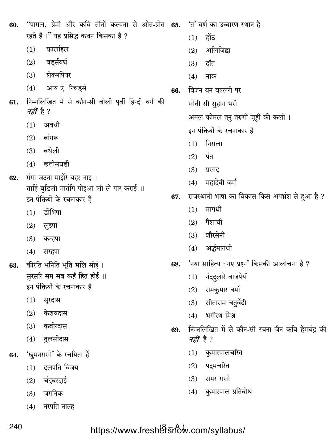 Punjab B.Ed Question Papers for Hindi Language - Page 8