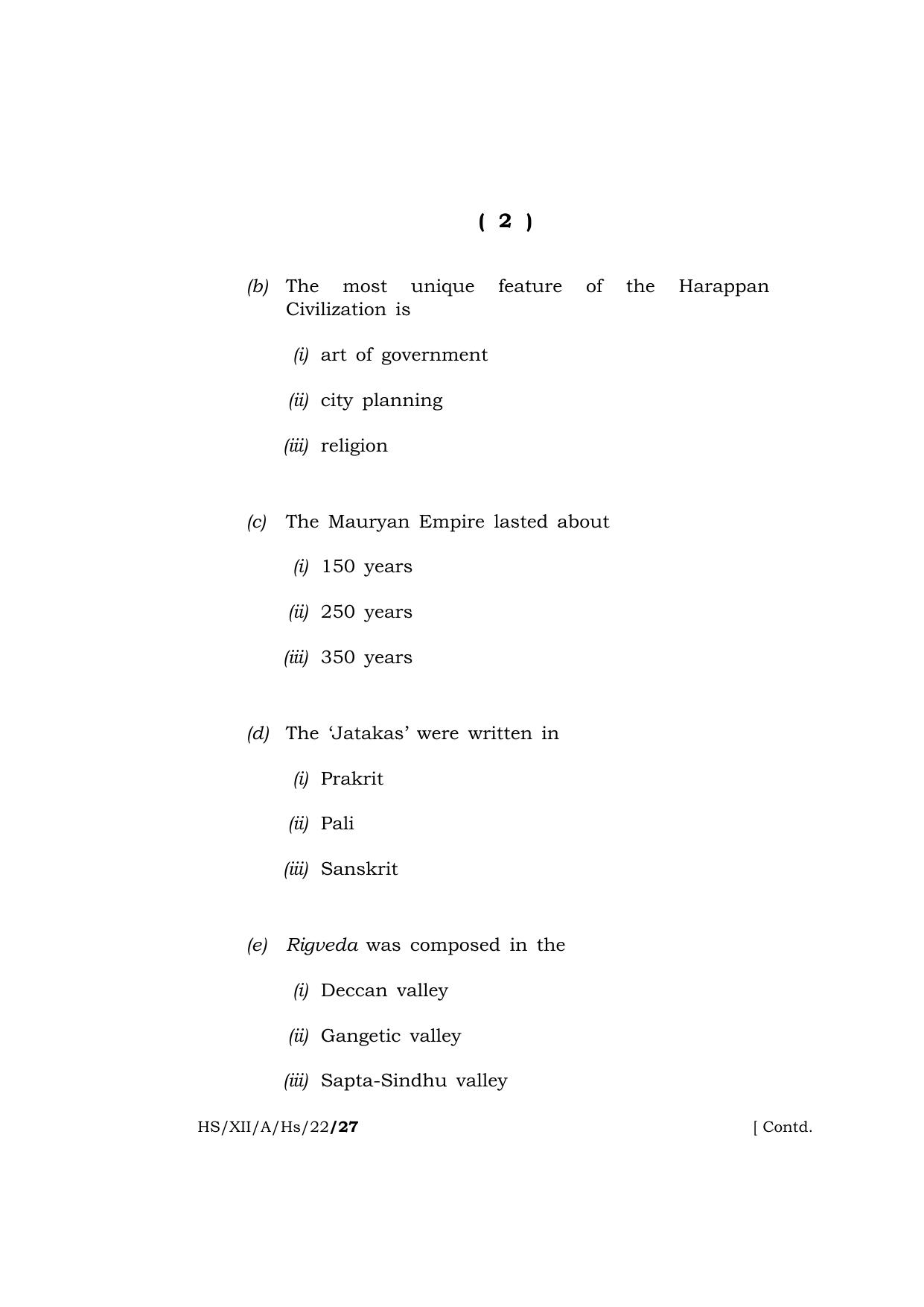 Meghalaya Board (MBOSE) Class 12 HISTORY  (HS_XII_A_HS_22) 2022 Question Paper - Page 2