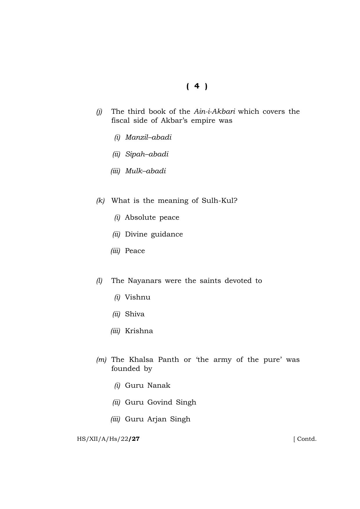 Meghalaya Board (MBOSE) Class 12 HISTORY  (HS_XII_A_HS_22) 2022 Question Paper - Page 4