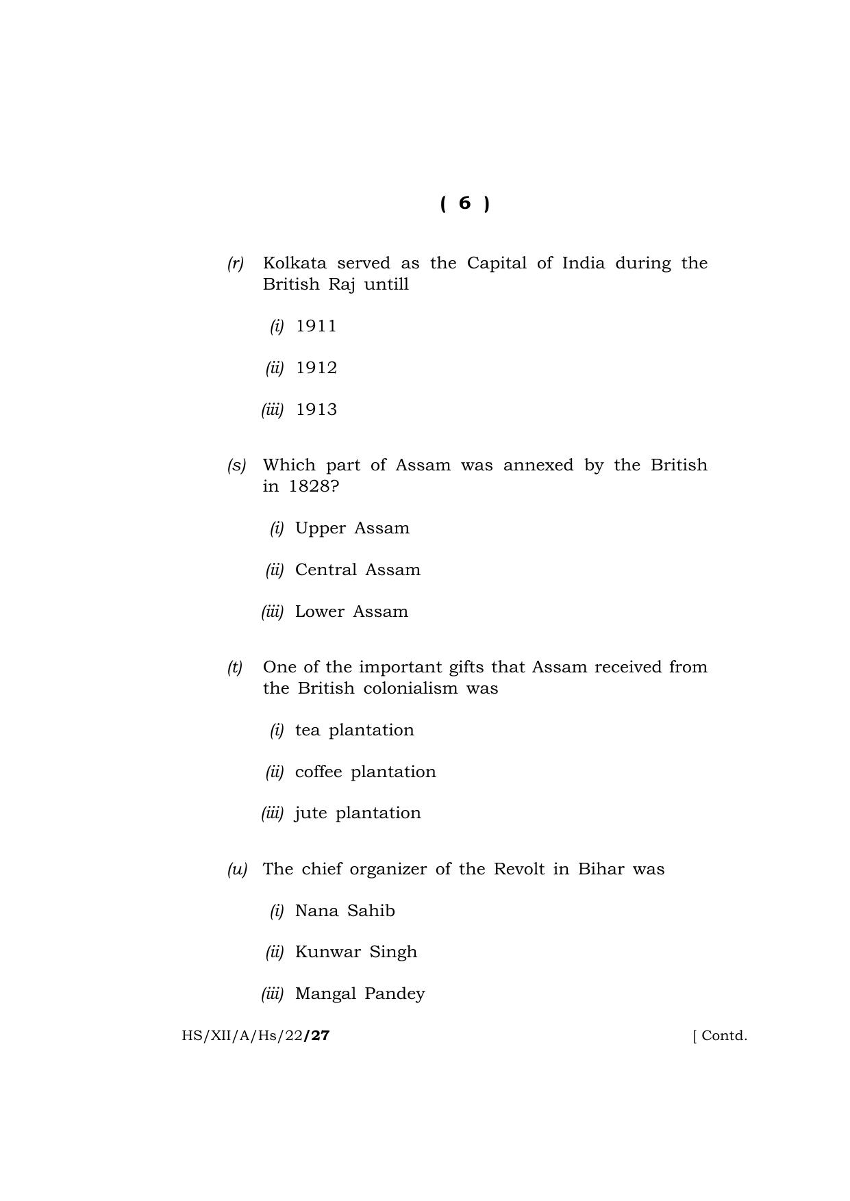 Meghalaya Board (MBOSE) Class 12 HISTORY  (HS_XII_A_HS_22) 2022 Question Paper - Page 6