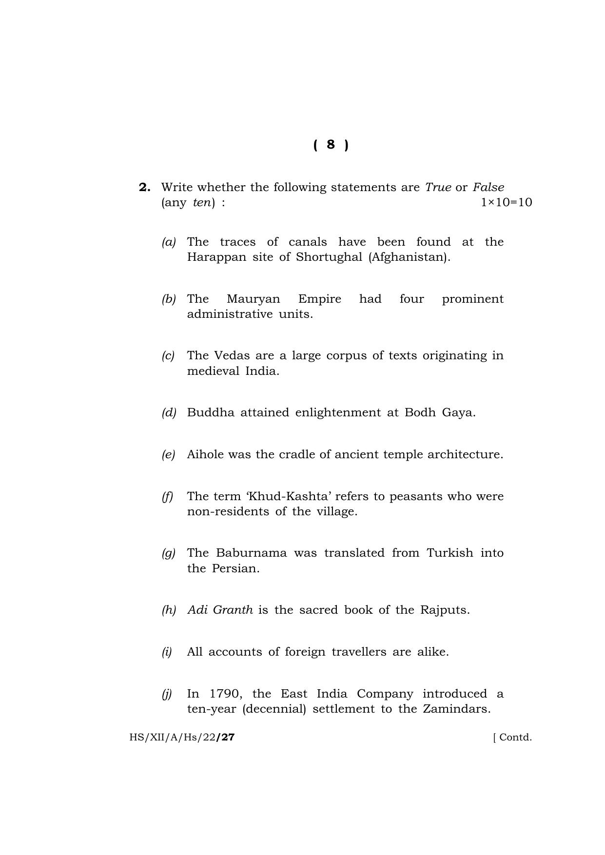 Meghalaya Board (MBOSE) Class 12 HISTORY  (HS_XII_A_HS_22) 2022 Question Paper - Page 8