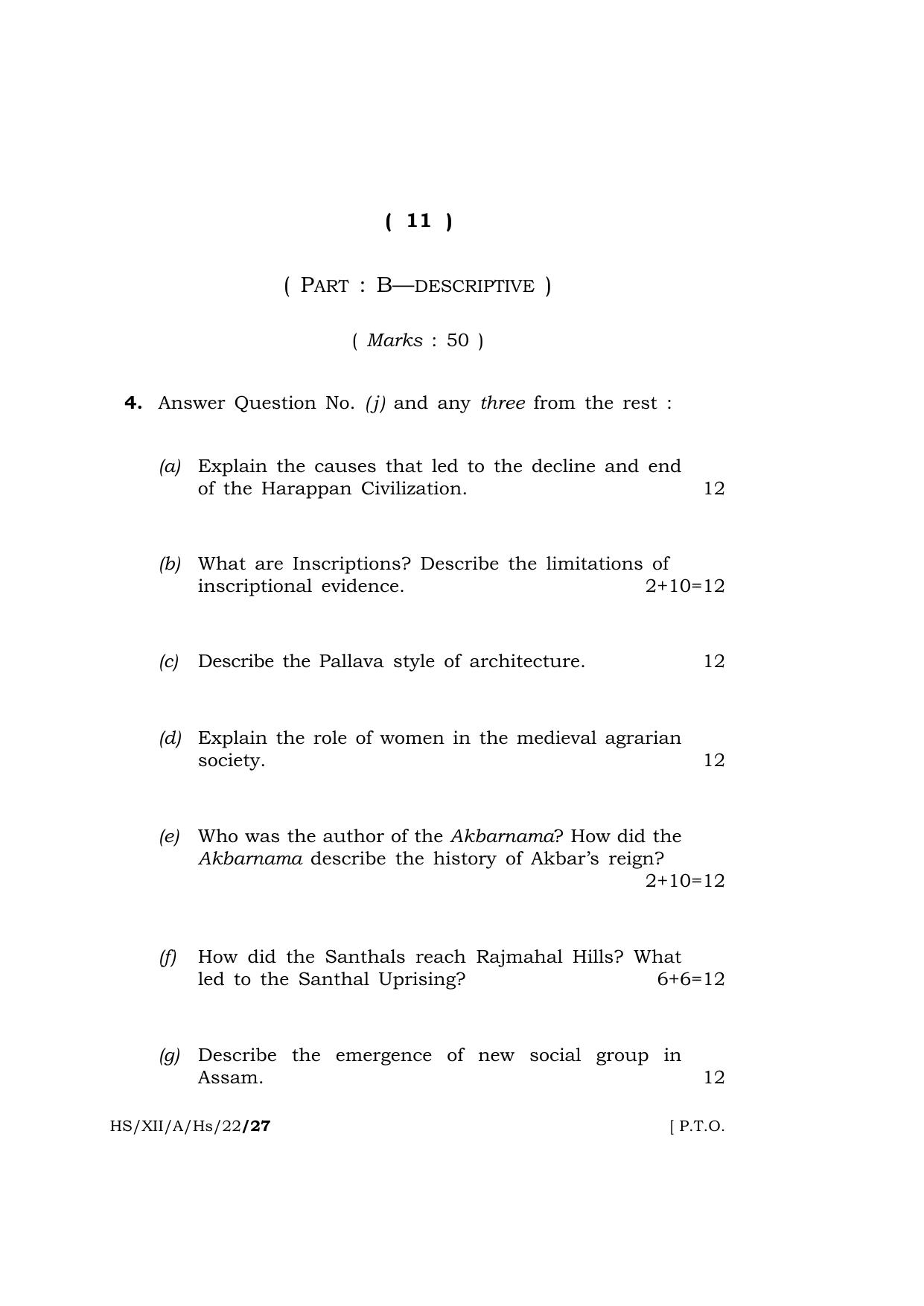 Meghalaya Board (MBOSE) Class 12 HISTORY  (HS_XII_A_HS_22) 2022 Question Paper - Page 11