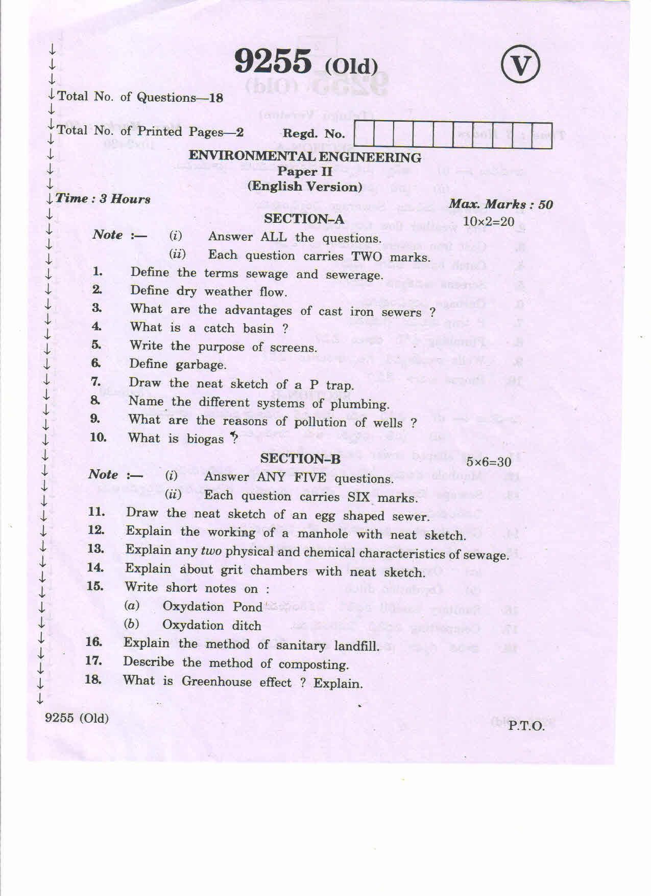 AP Inter 2nd Year Vocational Question Paper March - 2020 - Environmental Engineering-II(old) - Page 1