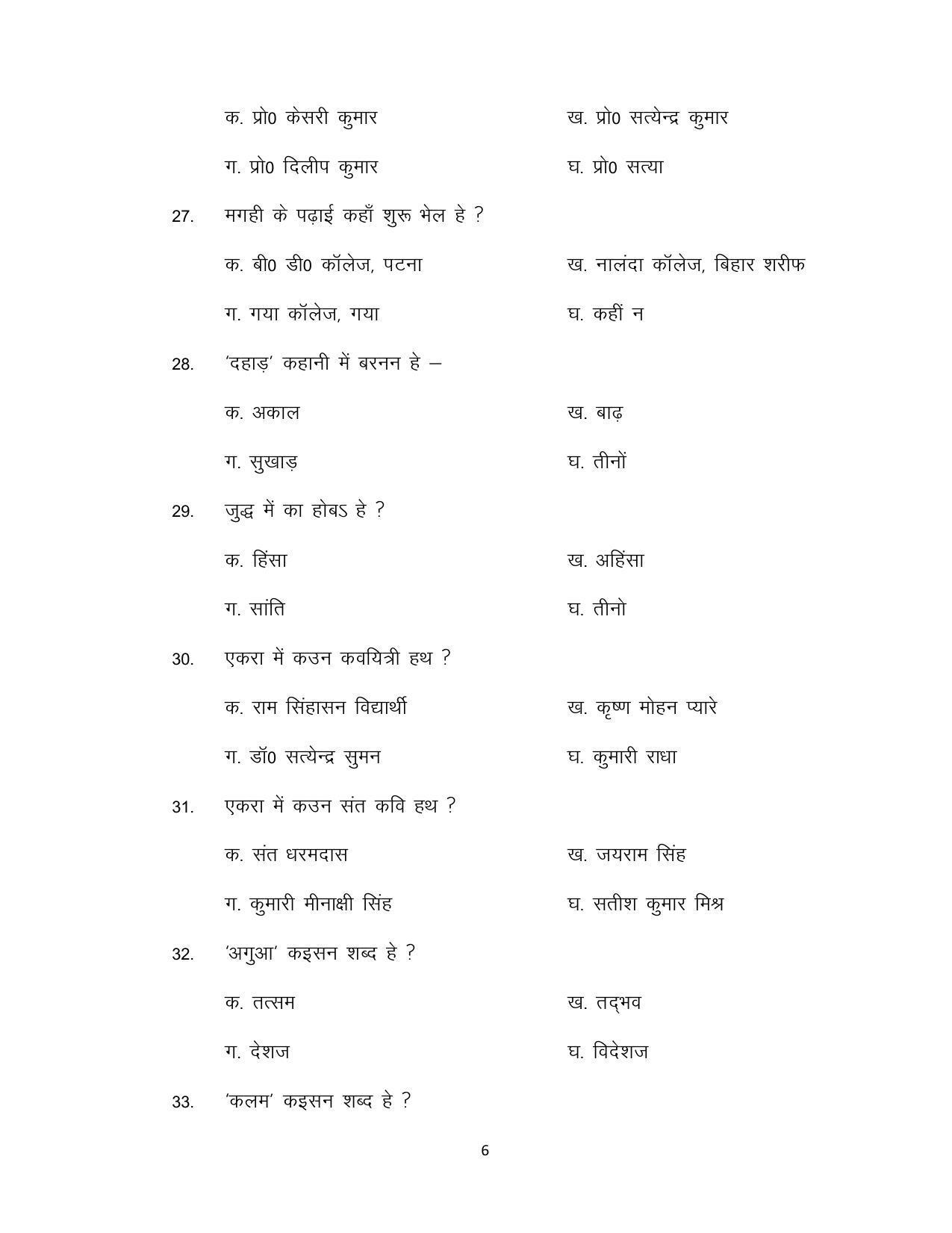 Bihar Board 12th Model Paper 2022 - LL-MAGAHI (OPT) - Page 6