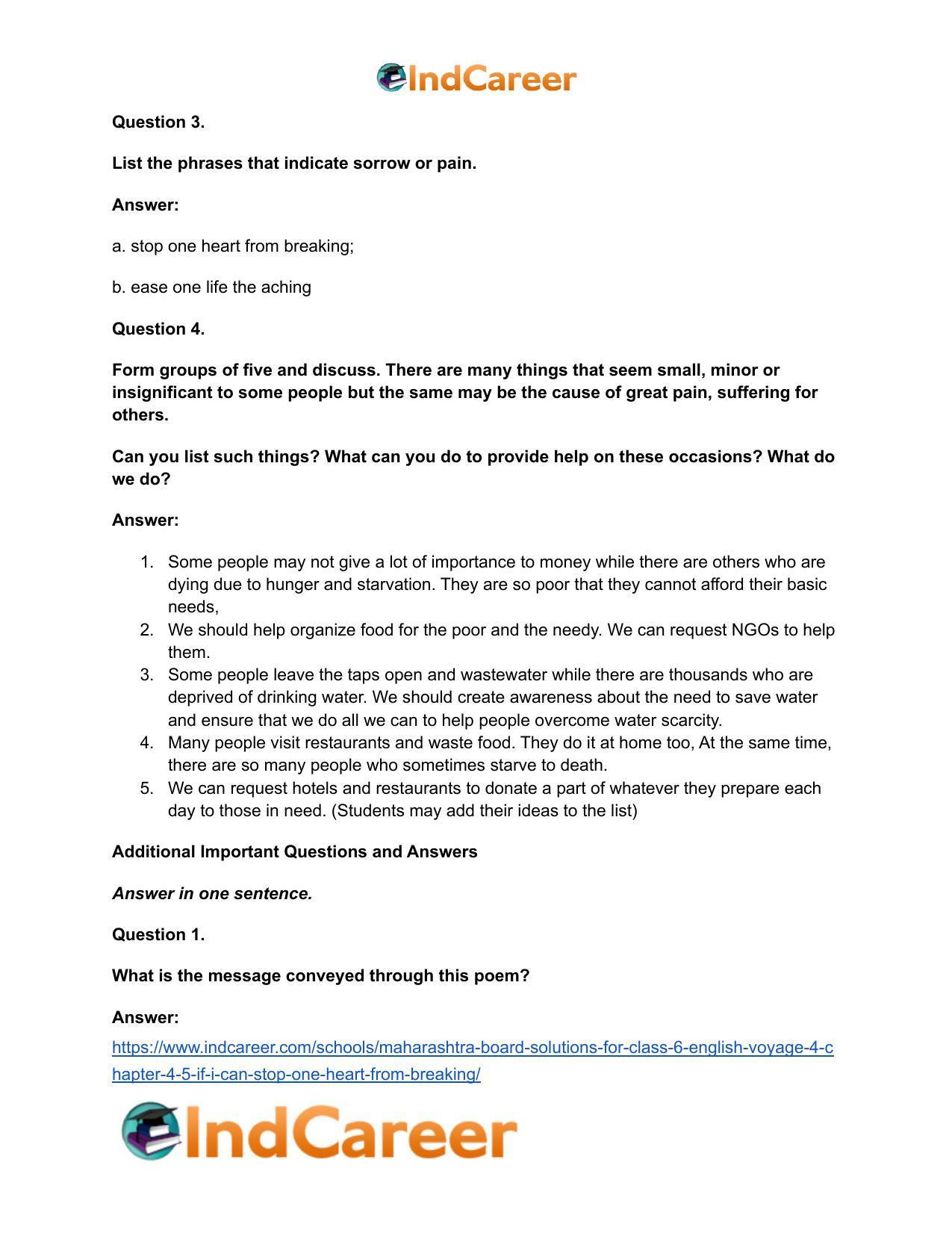 Maharashtra Board Solutions for Class 6- English (Voyage 4): Chapter 4.5- If I Can Stop One Heart From Breaking … - Page 3