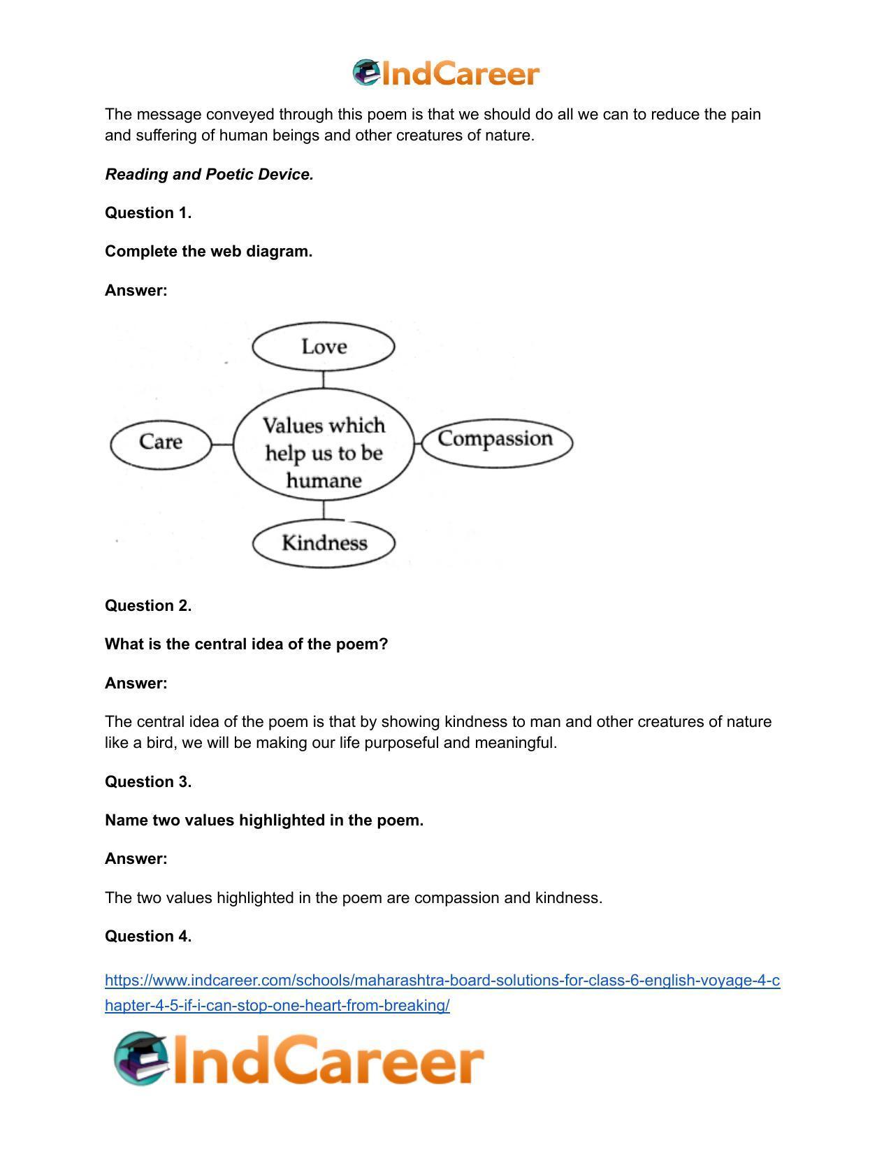 Maharashtra Board Solutions for Class 6- English (Voyage 4): Chapter 4.5- If I Can Stop One Heart From Breaking … - Page 4