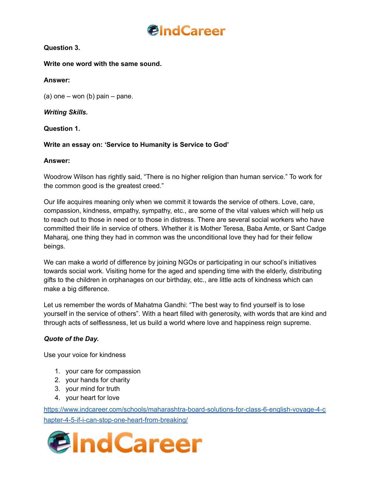 Maharashtra Board Solutions for Class 6- English (Voyage 4): Chapter 4.5- If I Can Stop One Heart From Breaking … - Page 7