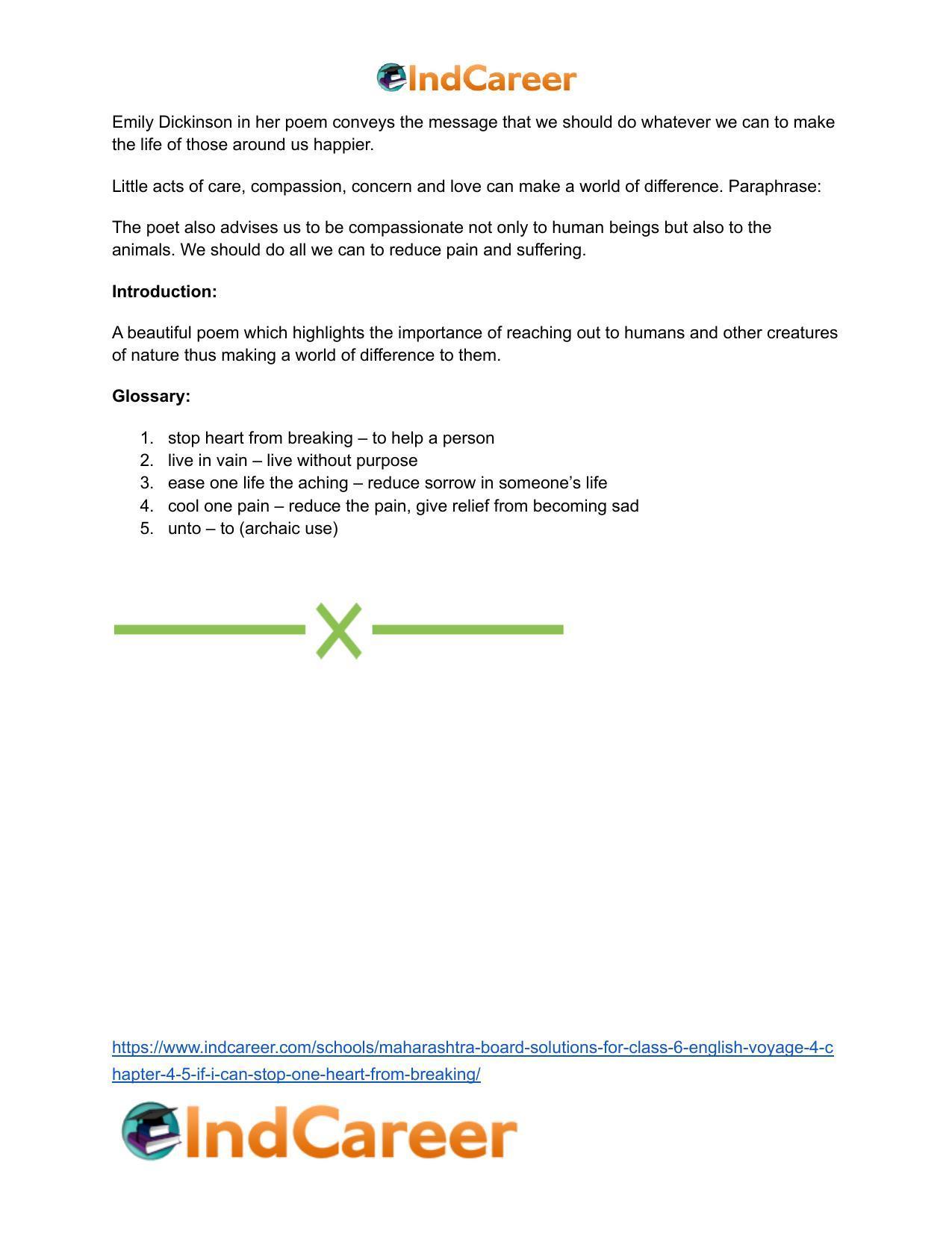 Maharashtra Board Solutions for Class 6- English (Voyage 4): Chapter 4.5- If I Can Stop One Heart From Breaking … - Page 8