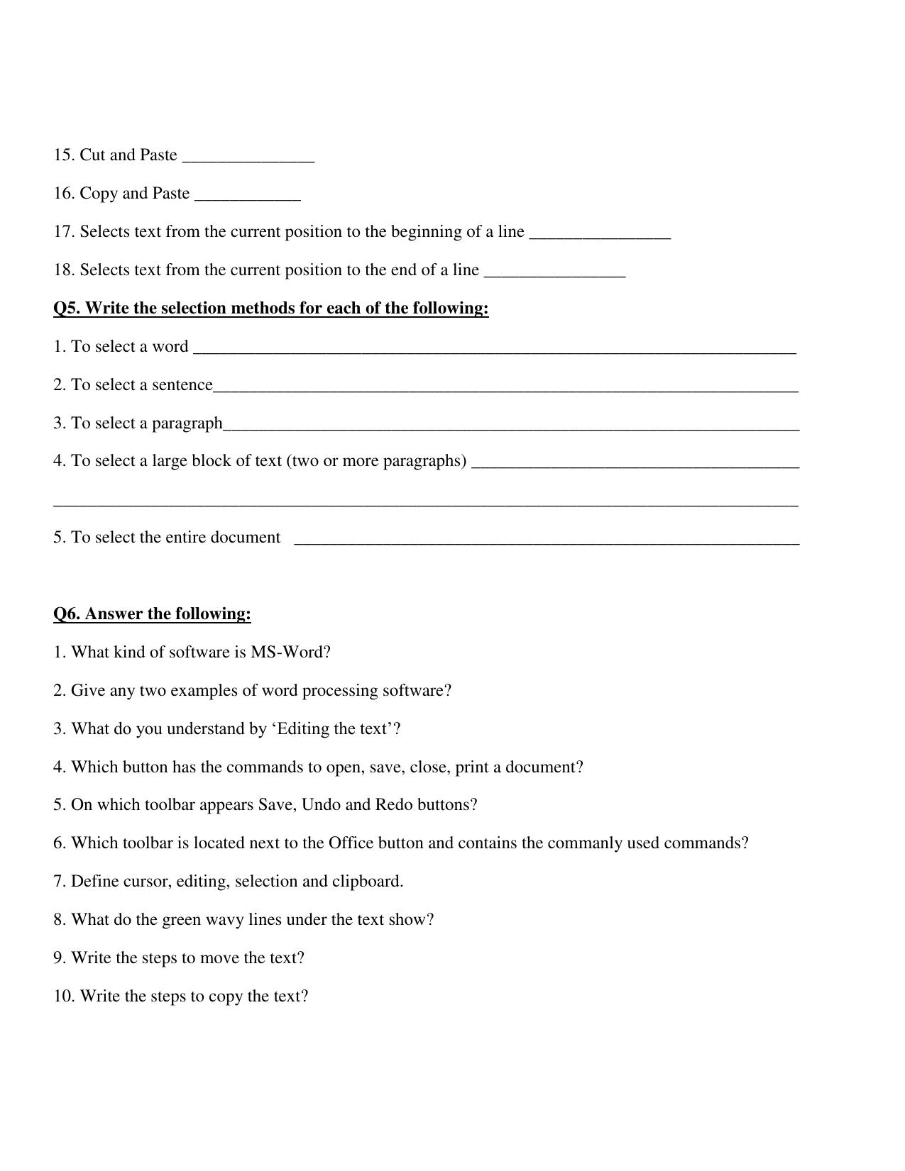 Worksheet for Class 4 Computers Assignment 6 Editing Text in Ms Word - Page 3