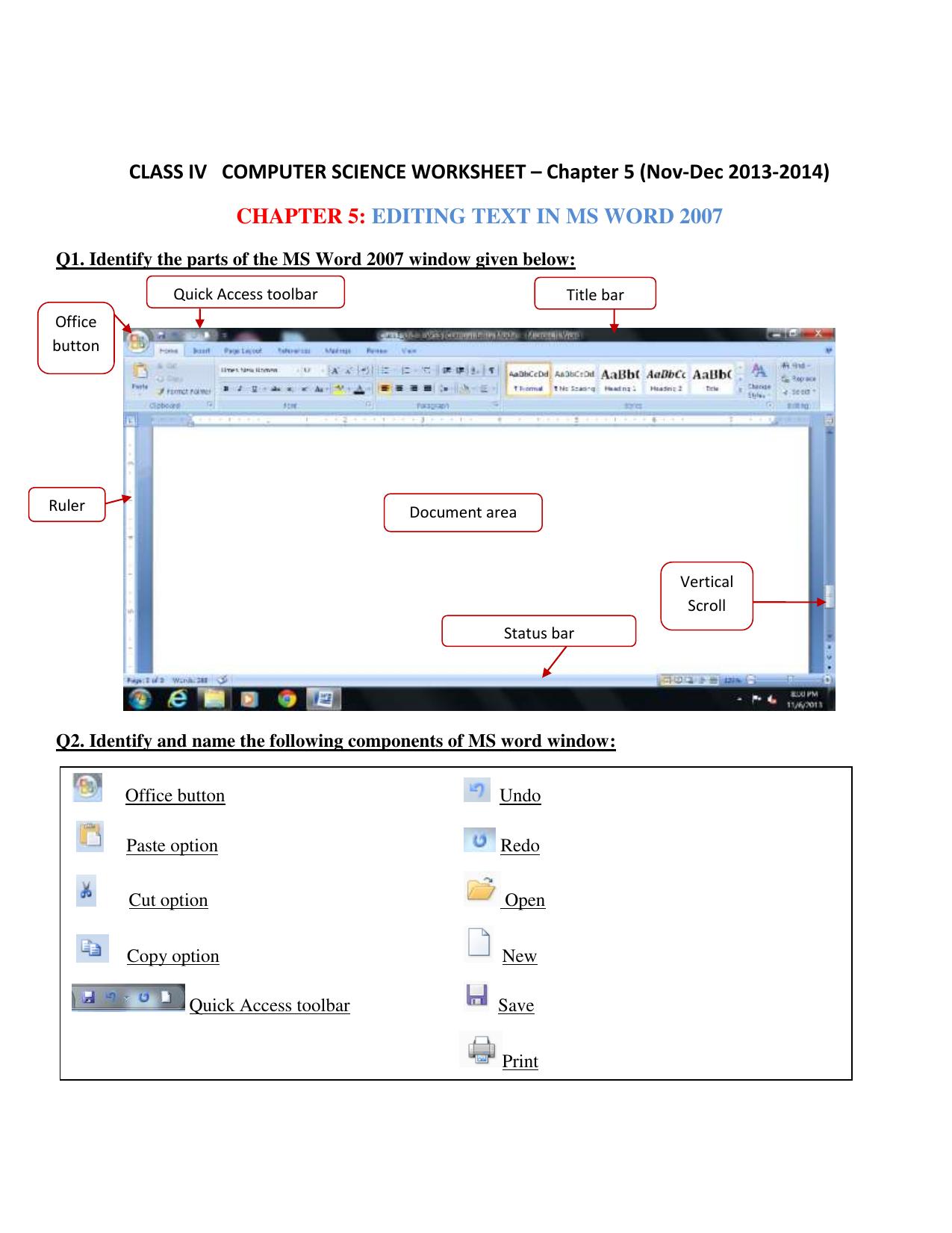 Worksheet for Class 4 Computers Assignment 6 Editing Text in Ms Word - Page 4