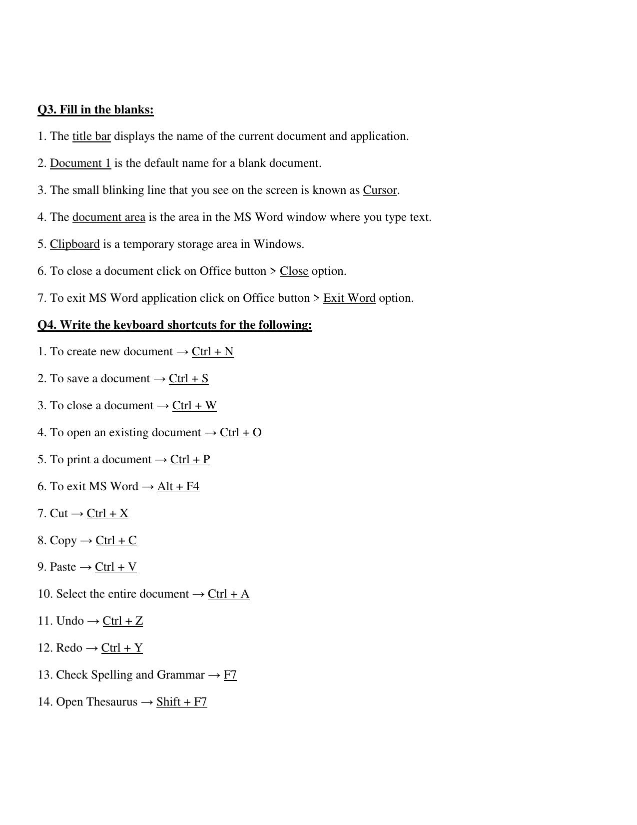 Worksheet for Class 4 Computers Assignment 6 Editing Text in Ms Word - Page 5