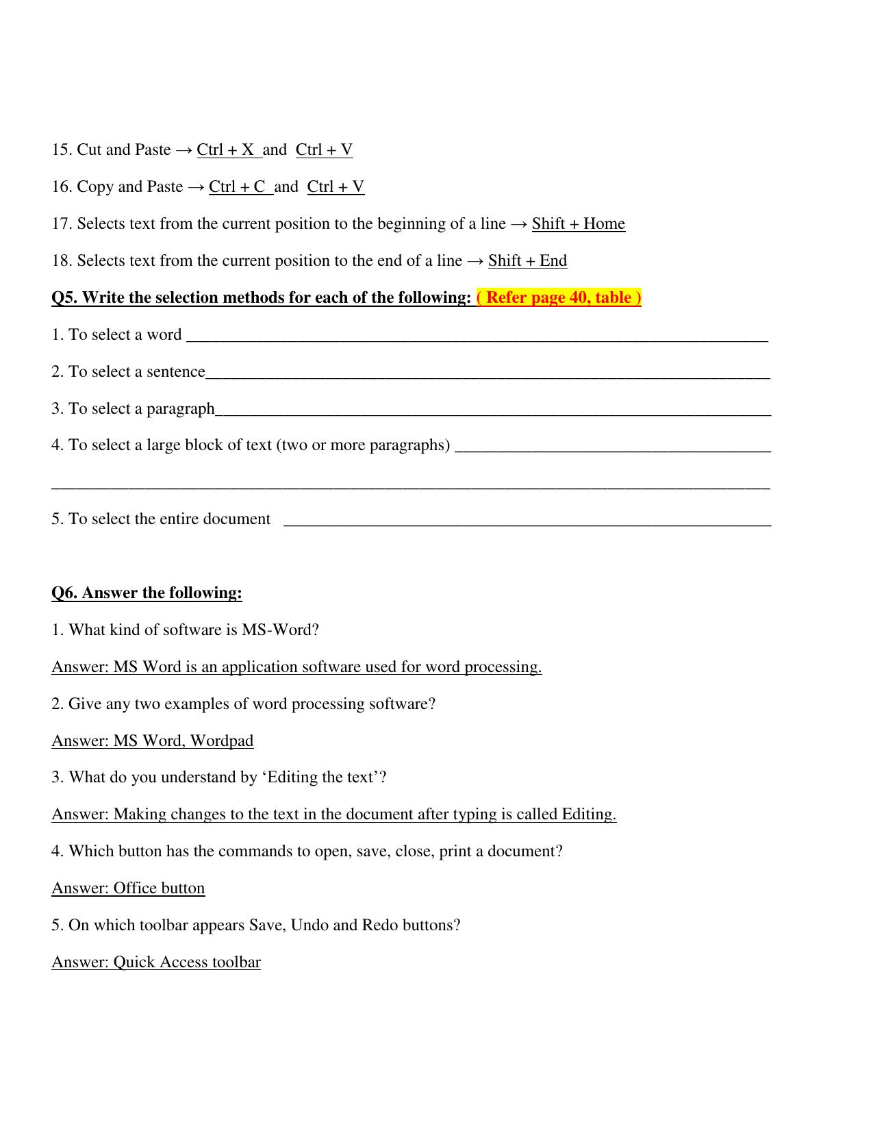 Worksheet for Class 4 Computers Assignment 6 Editing Text in Ms Word - Page 6