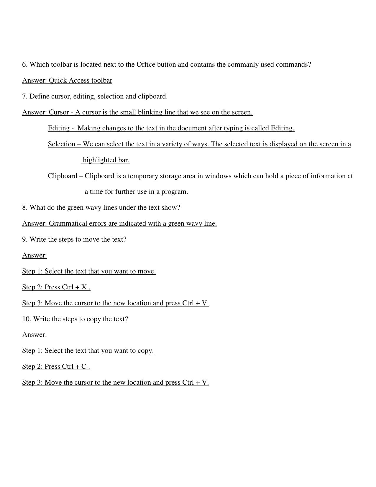 Worksheet for Class 4 Computers Assignment 6 Editing Text in Ms Word - Page 7