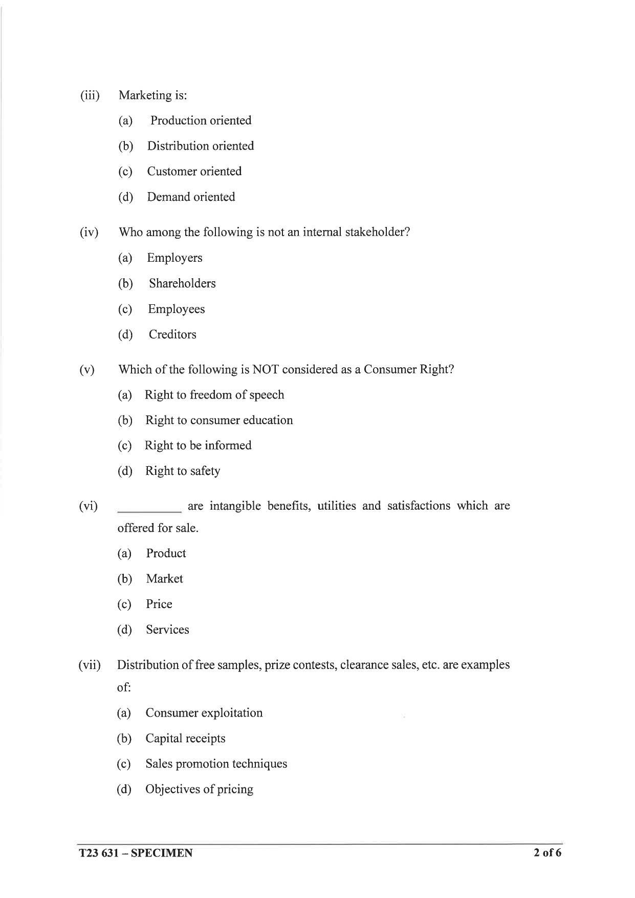 ICSE Class 10 Commercial Studies Sample Paper 2023 - Page 2