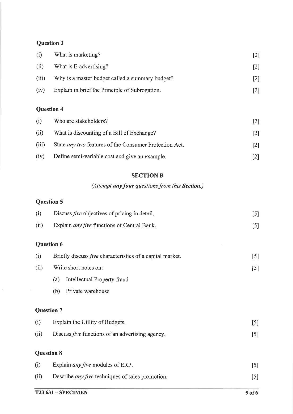 ICSE Class 10 Commercial Studies Sample Paper 2023 - Page 5