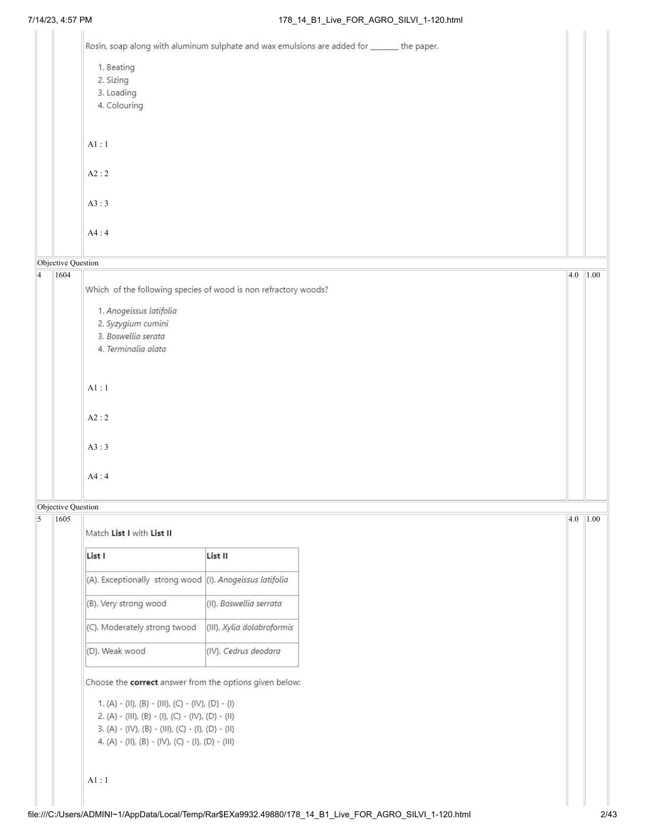 ICAR AIEEA PG 2023 FORESTRY AGROFORESTRY SILVICULTURE Question Paper- 14 July 2023 - Page 2