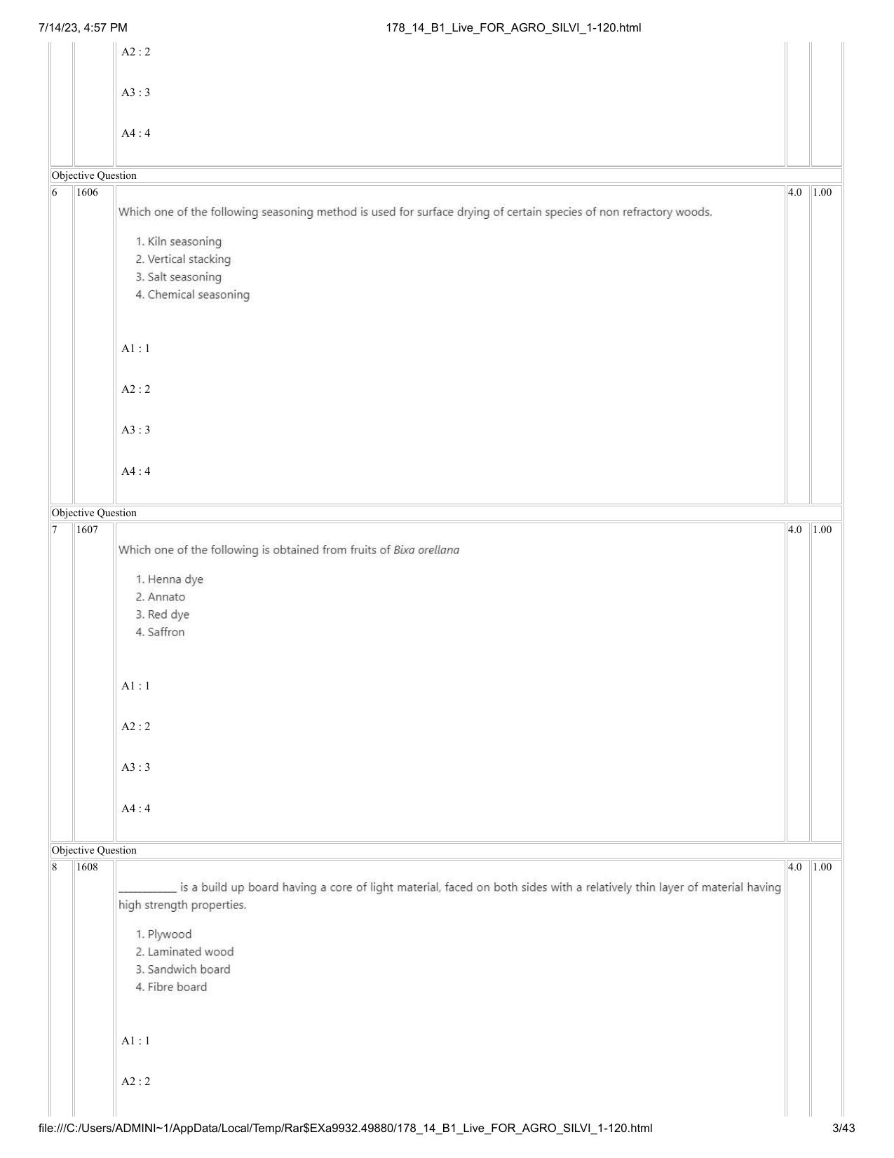 ICAR AIEEA PG 2023 FORESTRY AGROFORESTRY SILVICULTURE Question Paper- 14 July 2023 - Page 3