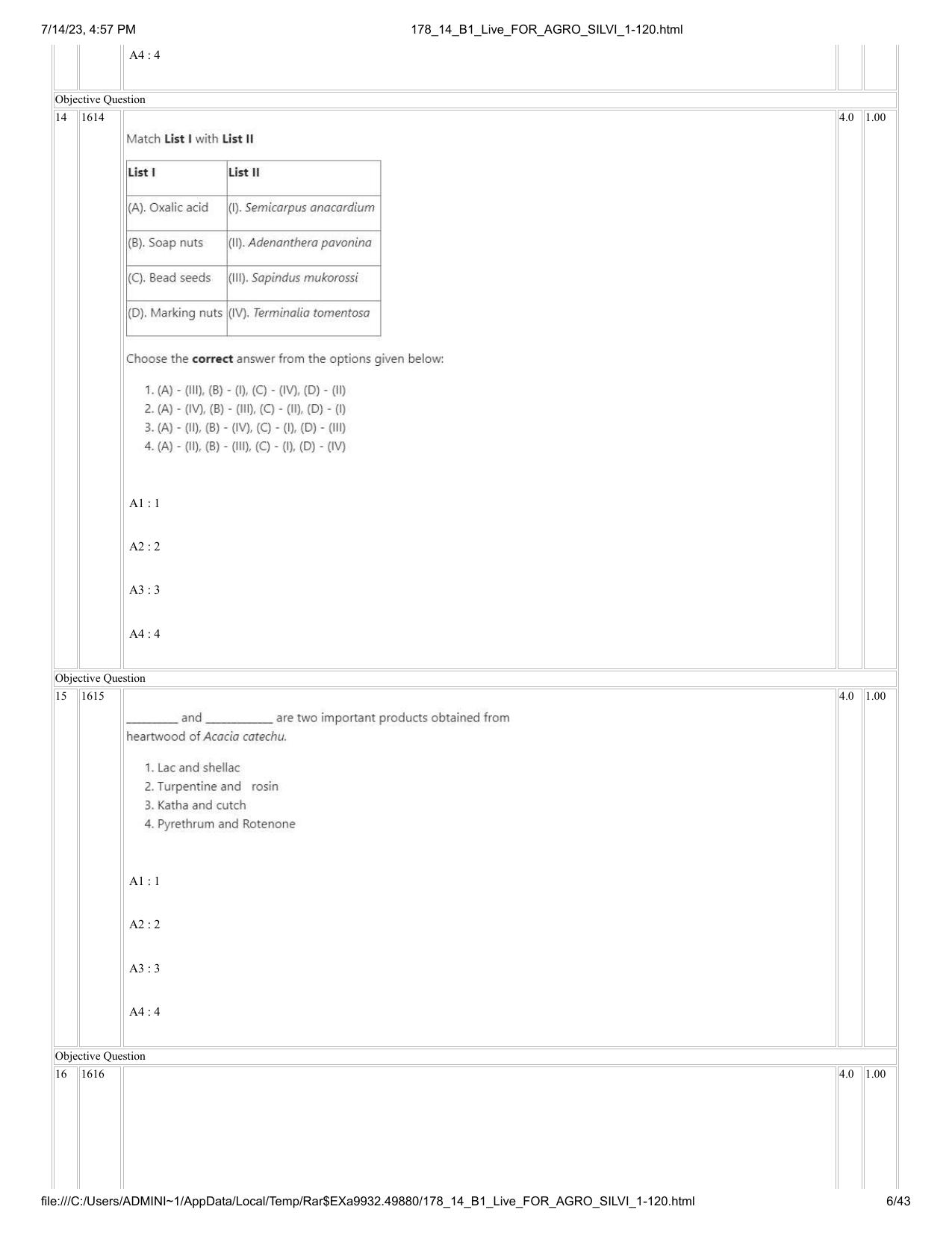 ICAR AIEEA PG 2023 FORESTRY AGROFORESTRY SILVICULTURE Question Paper- 14 July 2023 - Page 6