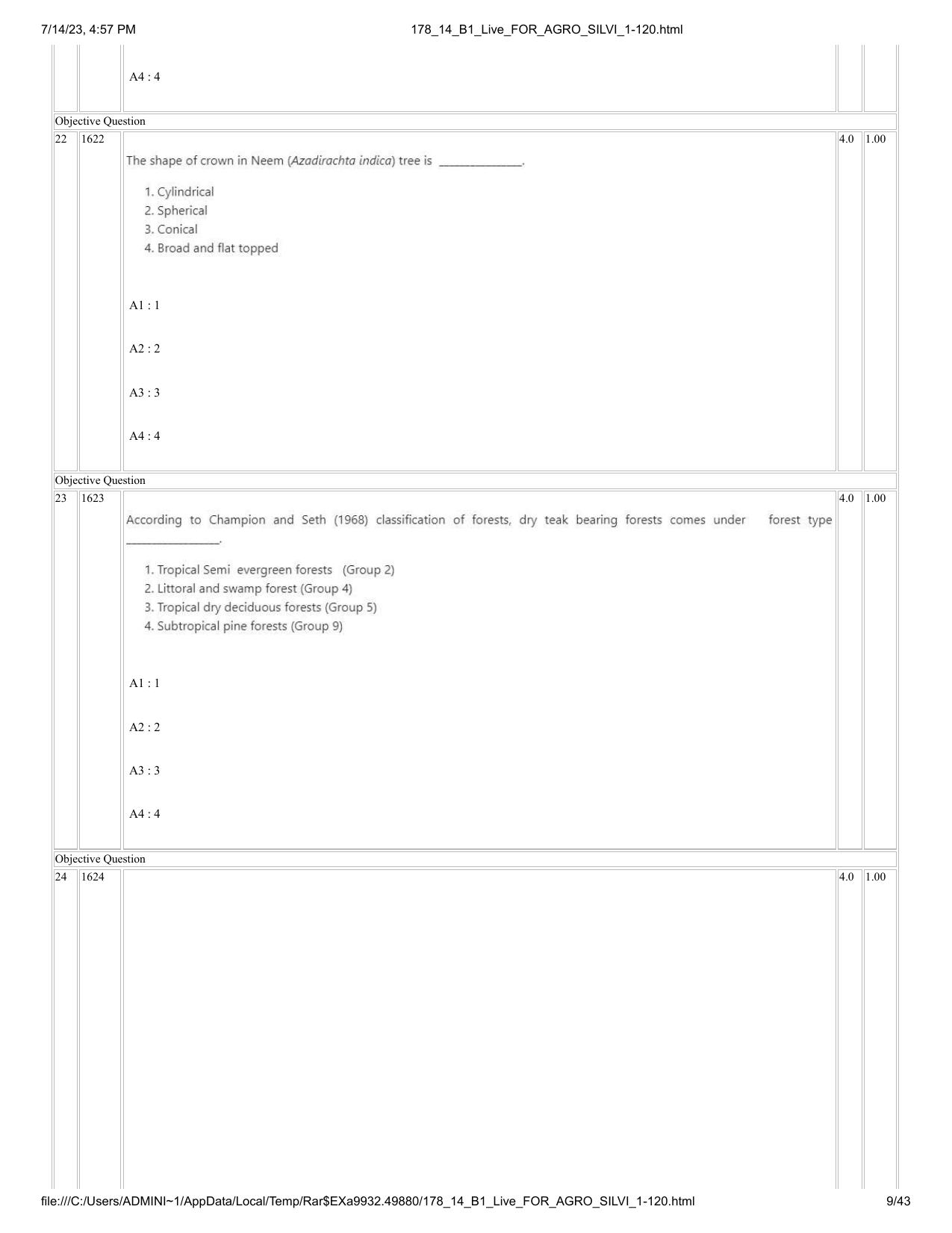 ICAR AIEEA PG 2023 FORESTRY AGROFORESTRY SILVICULTURE Question Paper- 14 July 2023 - Page 9