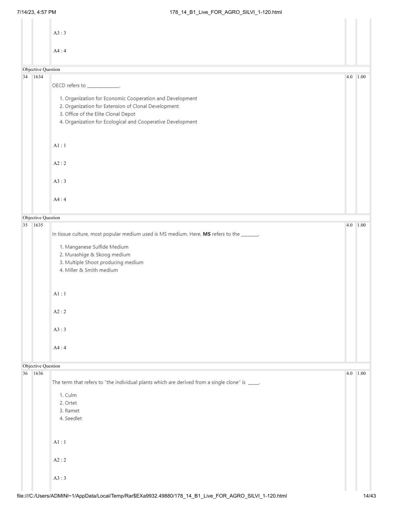 ICAR AIEEA PG 2023 FORESTRY AGROFORESTRY SILVICULTURE Question Paper- 14 July 2023 - Page 14