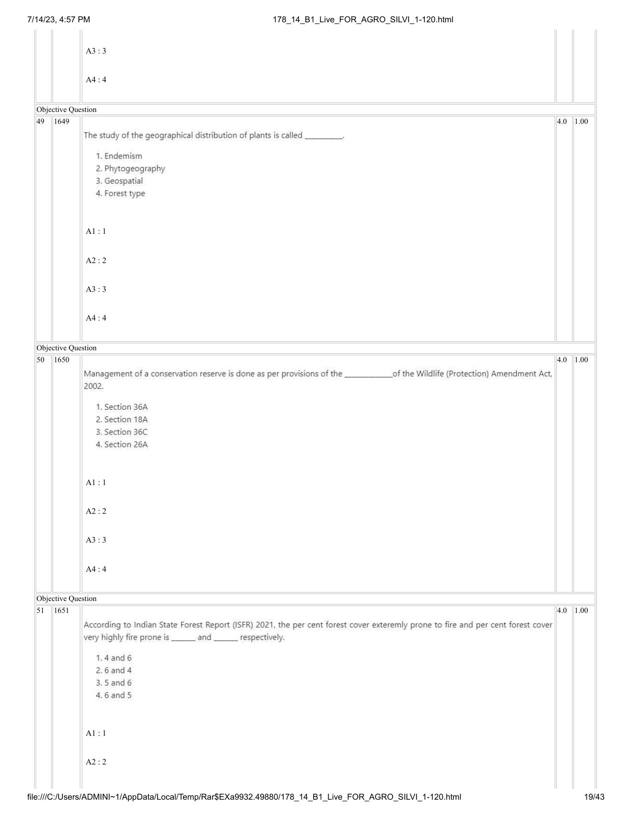 ICAR AIEEA PG 2023 FORESTRY AGROFORESTRY SILVICULTURE Question Paper- 14 July 2023 - Page 19