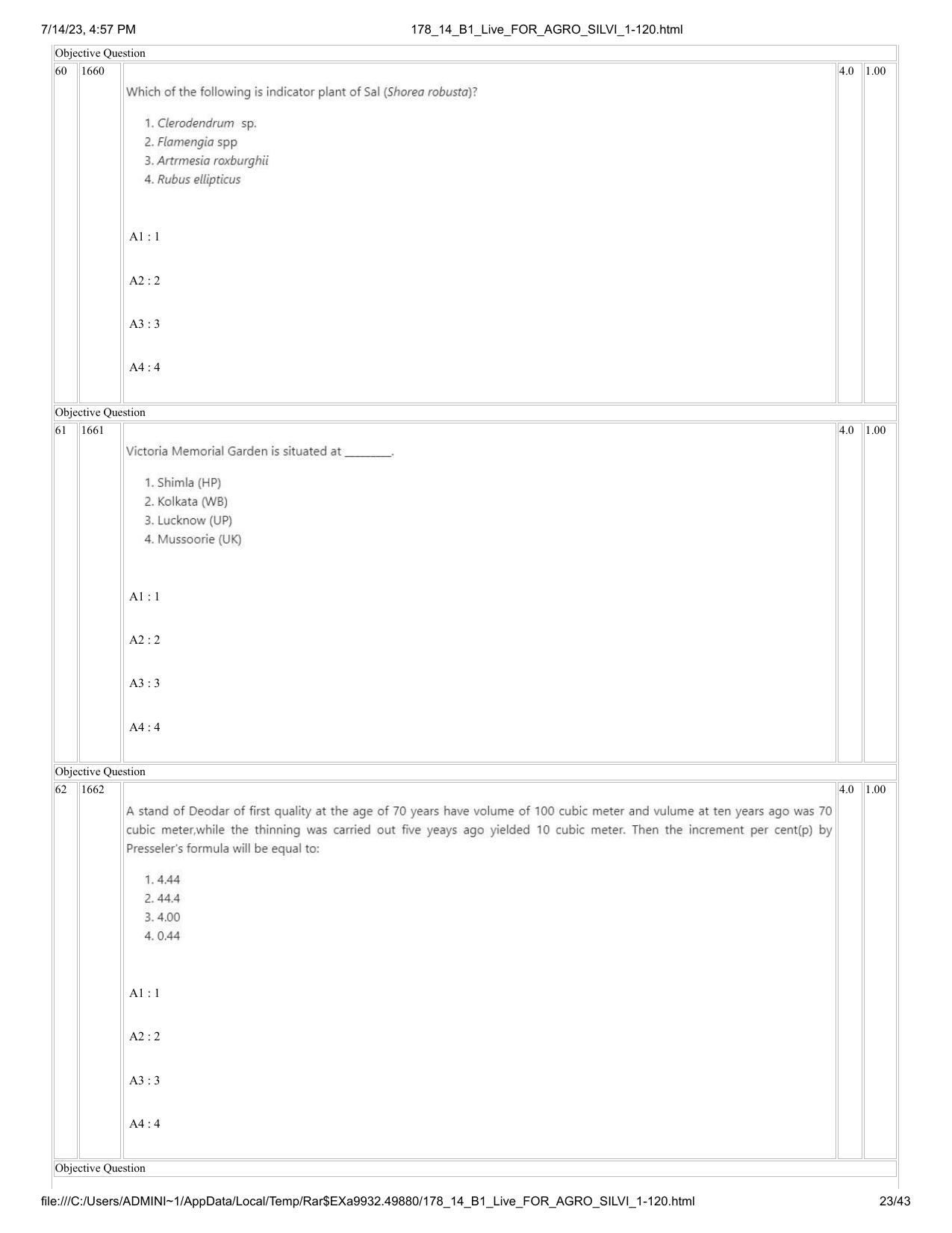 ICAR AIEEA PG 2023 FORESTRY AGROFORESTRY SILVICULTURE Question Paper- 14 July 2023 - Page 23