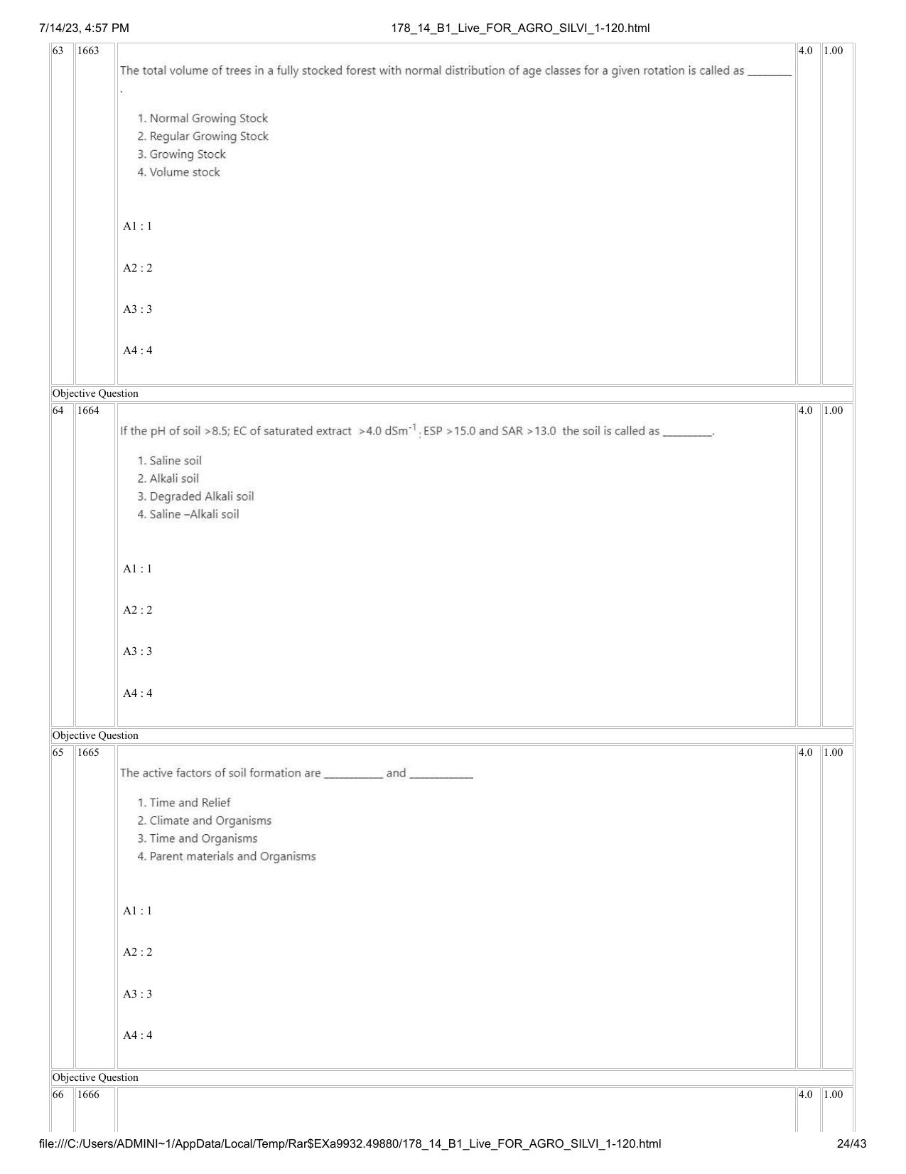 ICAR AIEEA PG 2023 FORESTRY AGROFORESTRY SILVICULTURE Question Paper- 14 July 2023 - Page 24