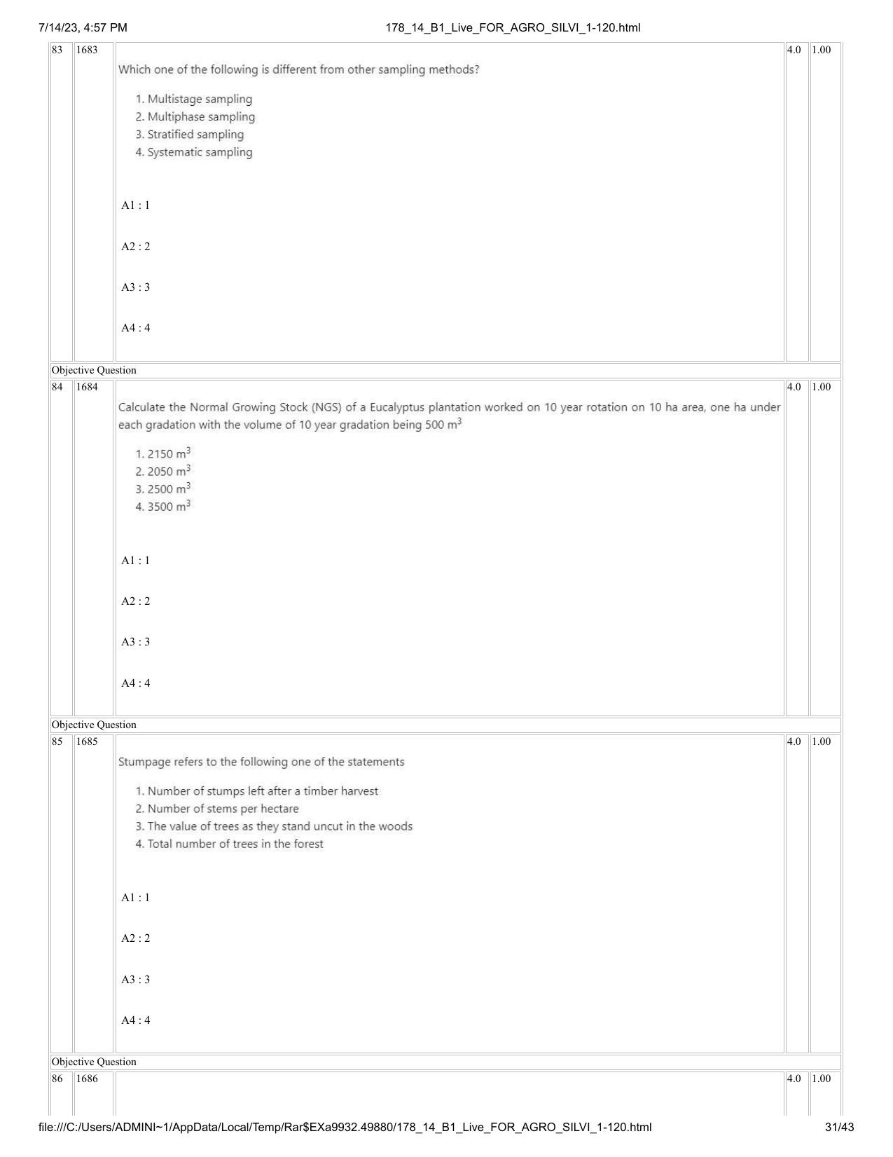 ICAR AIEEA PG 2023 FORESTRY AGROFORESTRY SILVICULTURE Question Paper- 14 July 2023 - Page 31