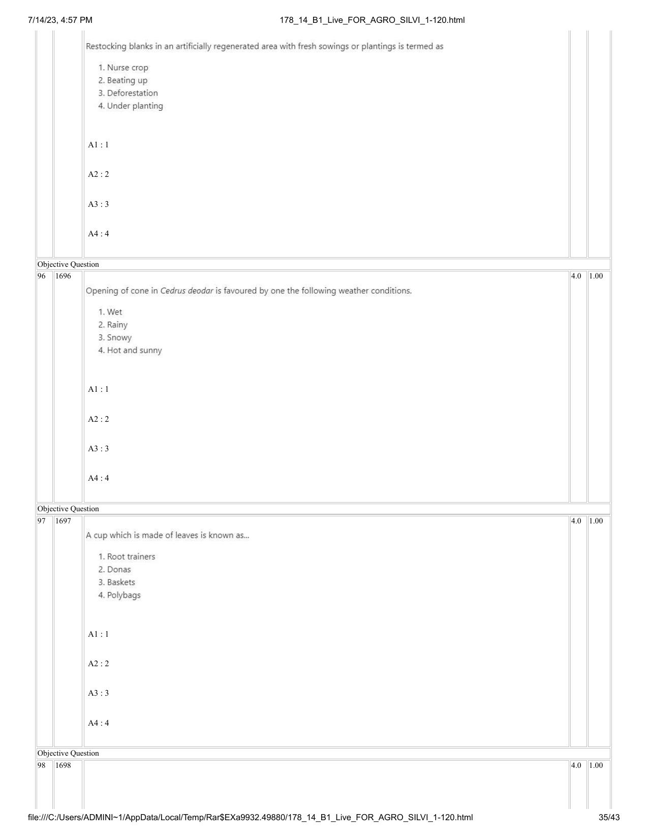 ICAR AIEEA PG 2023 FORESTRY AGROFORESTRY SILVICULTURE Question Paper- 14 July 2023 - Page 35