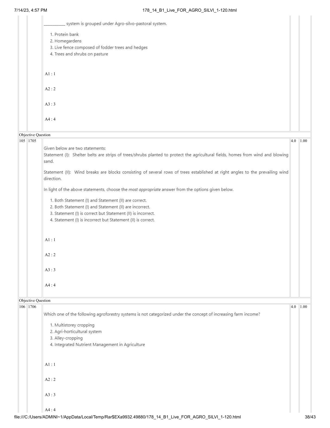 ICAR AIEEA PG 2023 FORESTRY AGROFORESTRY SILVICULTURE Question Paper- 14 July 2023 - Page 38