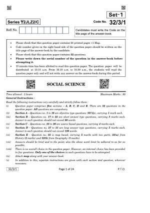 CBSE Class 10 087_Social_Science 2021 Compartment Question Paper