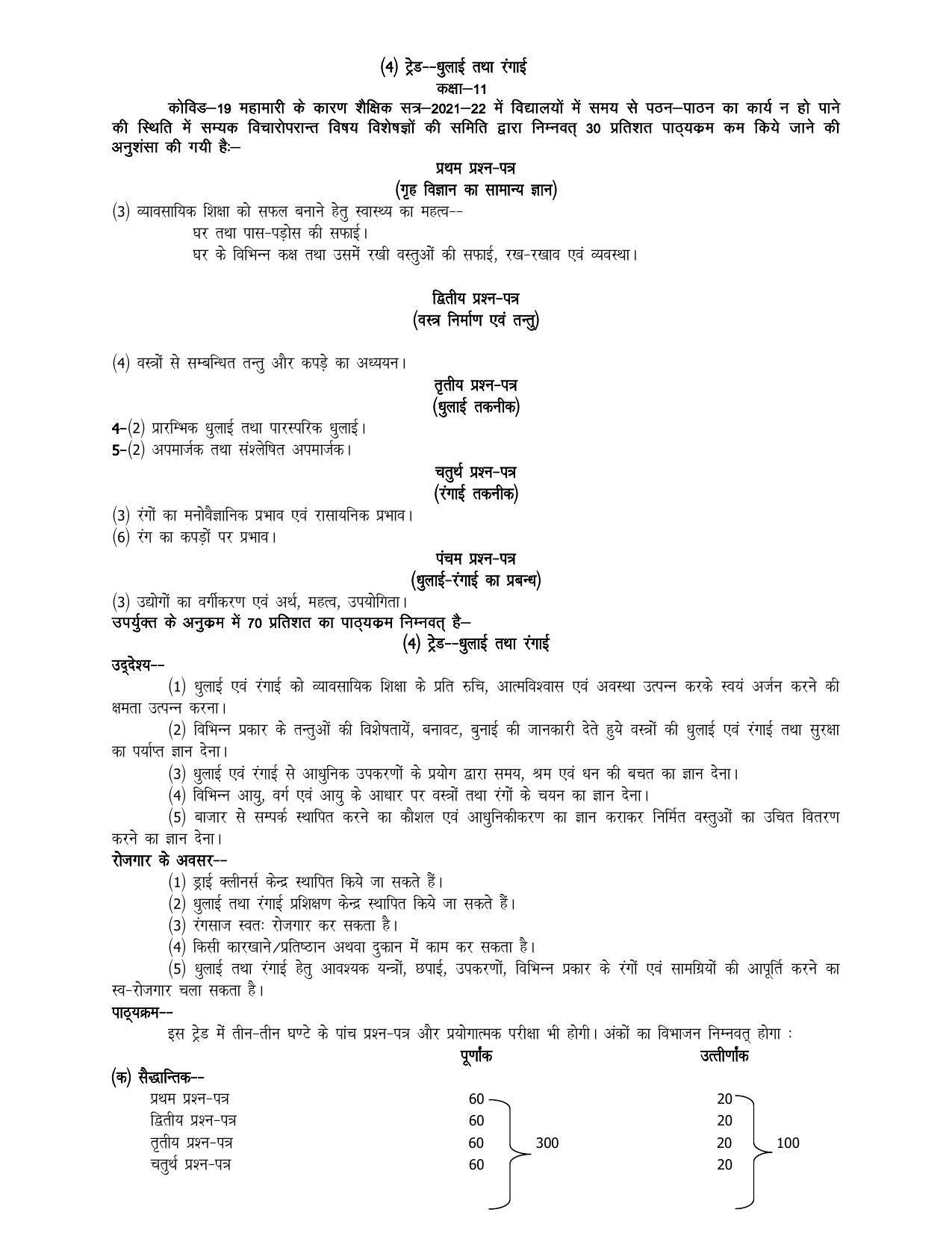 UP Board 11th Syllabus Trade-4 Laundry & Dyeing - Page 1